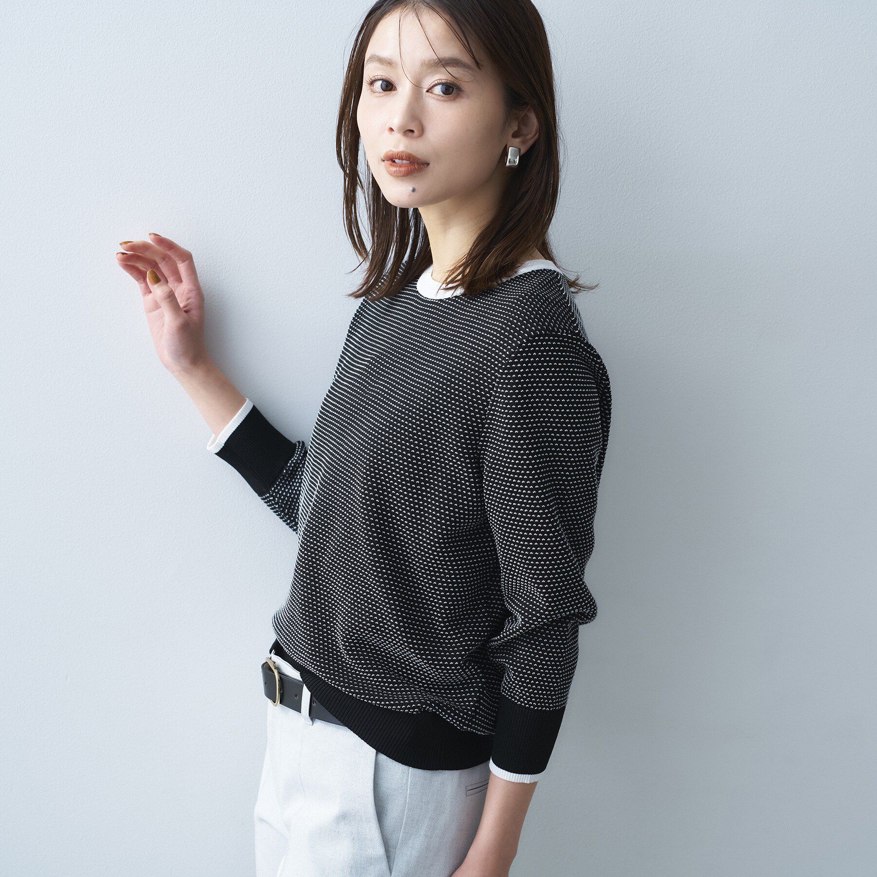 UNTITLED「【アンサンブル可/洗える】配色ハイゲージニットトップス」|ニット・セーター|