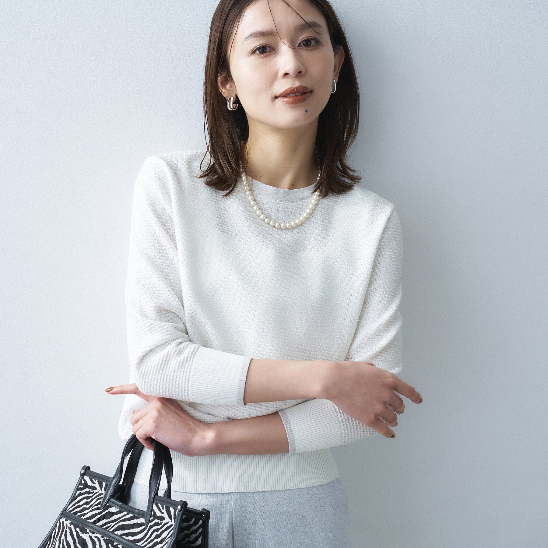 UNTITLED「【アンサンブル可/洗える】配色ハイゲージニットトップス」|ニット・セーター|