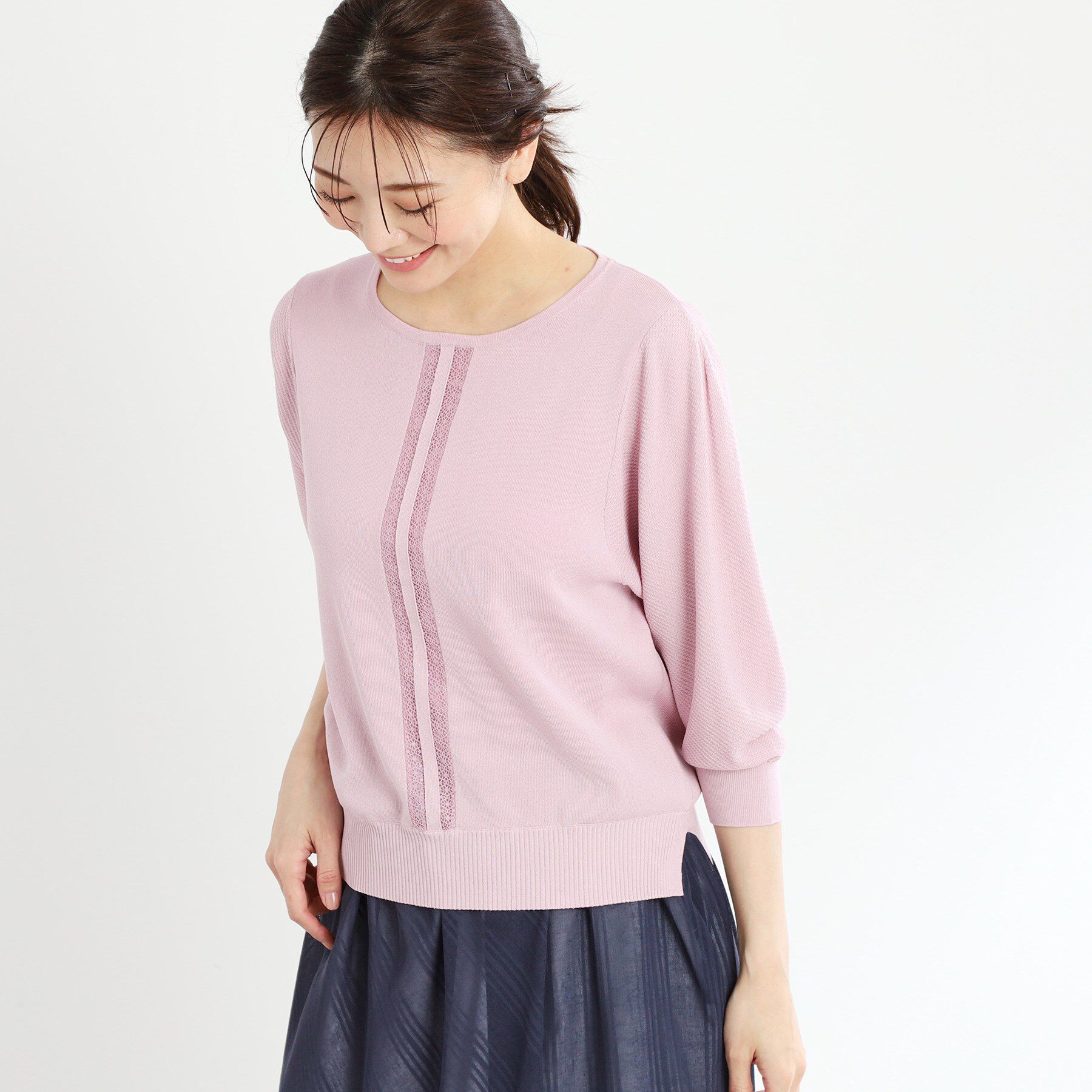 Reflect「【接触冷感／洗える／ジャケットインナーにおすすめ】レースデザインニット」|ニット・セーター|