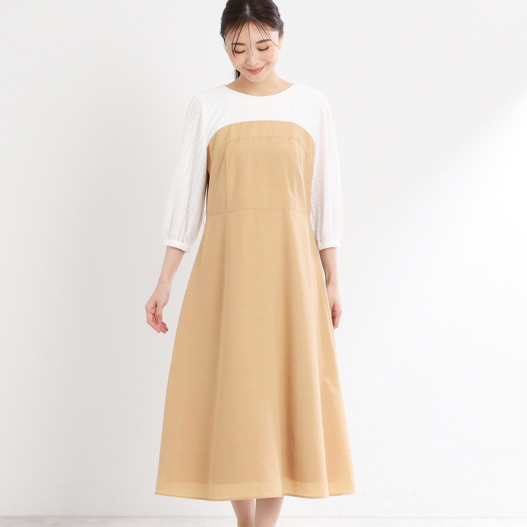 Reflect「【手洗い可／セットアップ可】異素材ミックスワンピース」|ワンピース|