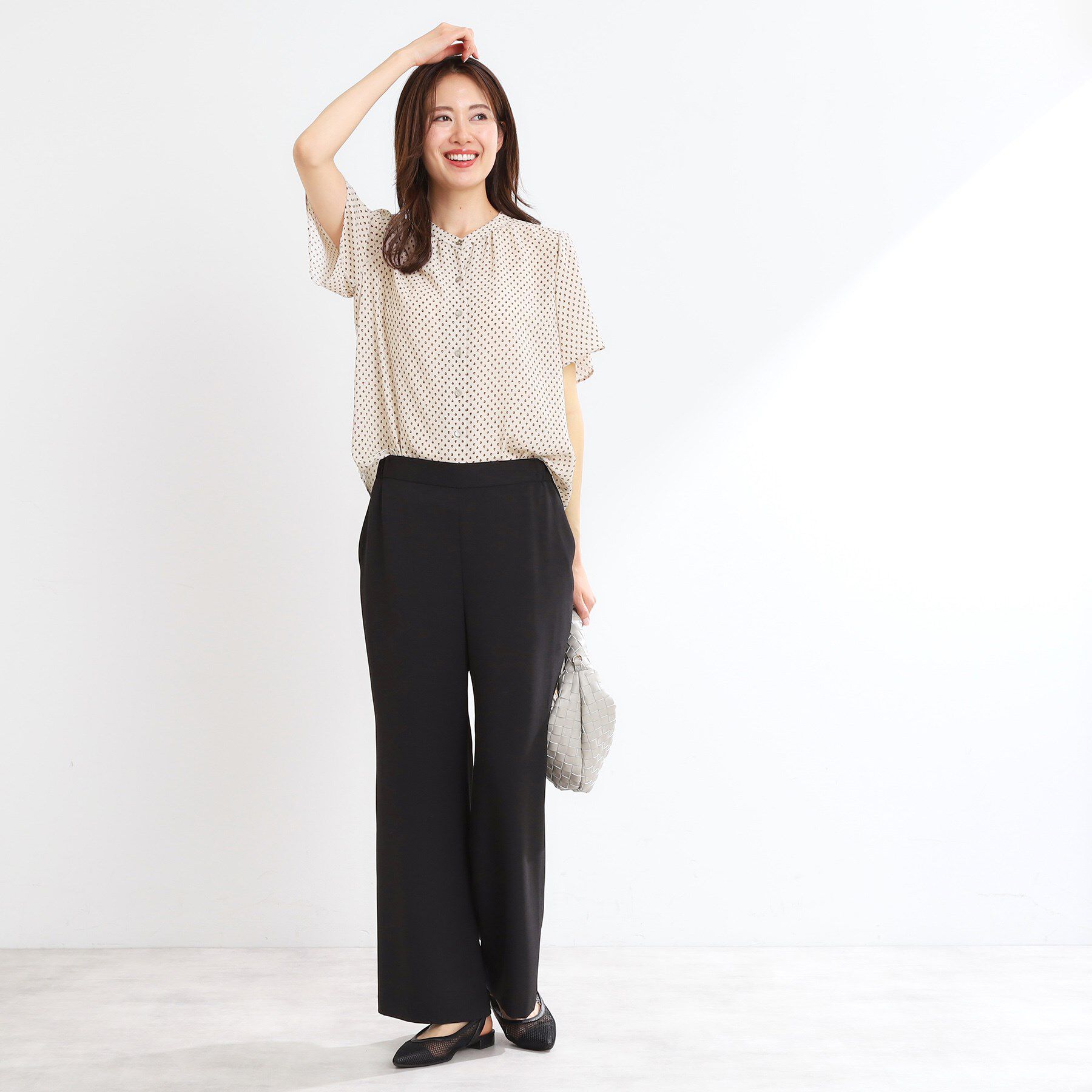 Reflect「【マシンウォッシュ可】五分袖コツキプリントブラウス」|シャツ・ブラウス|