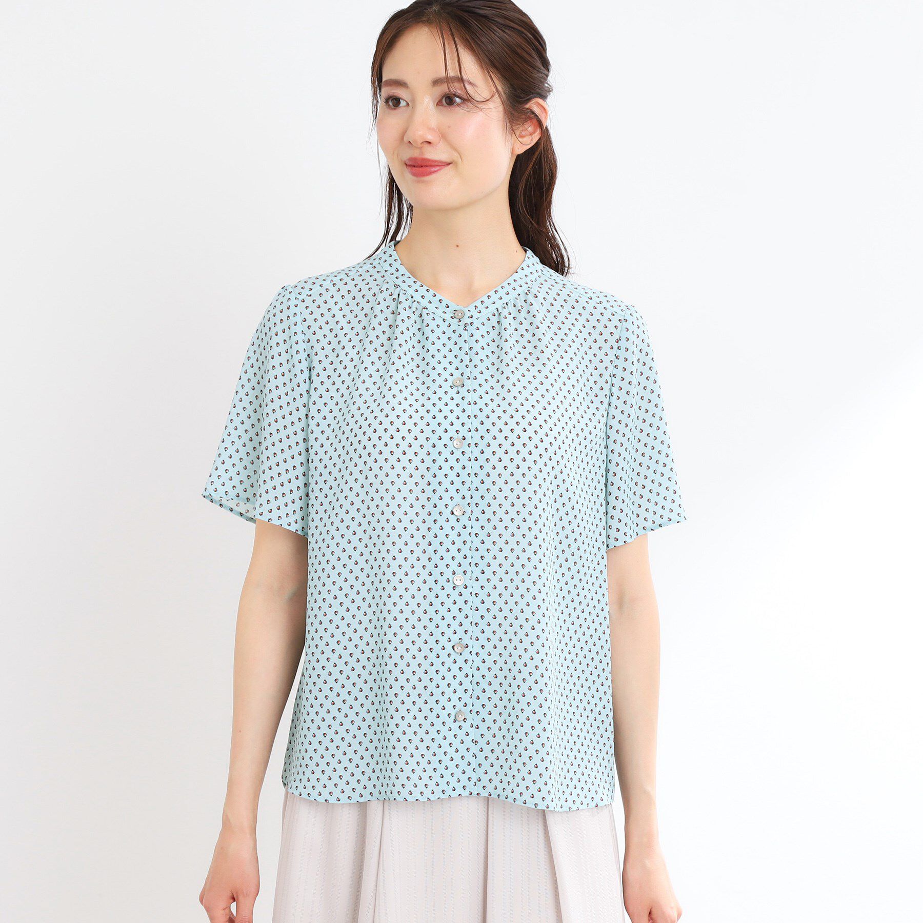 Reflect「【マシンウォッシュ可】五分袖コツキプリントブラウス」|シャツ・ブラウス|