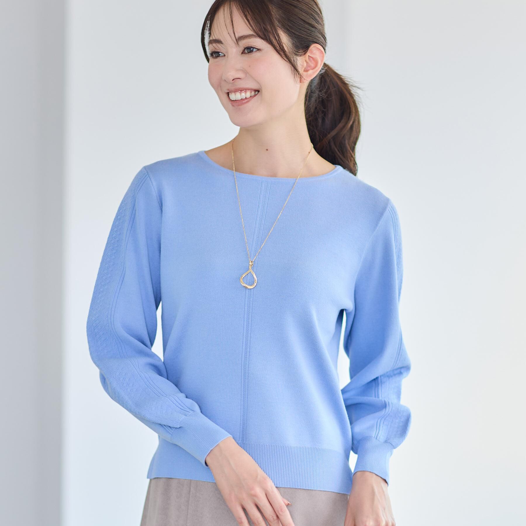 Reflect「【選べる6色／長く着られる◎】ボートネックニット」|ニット・セーター|ブルー(091)