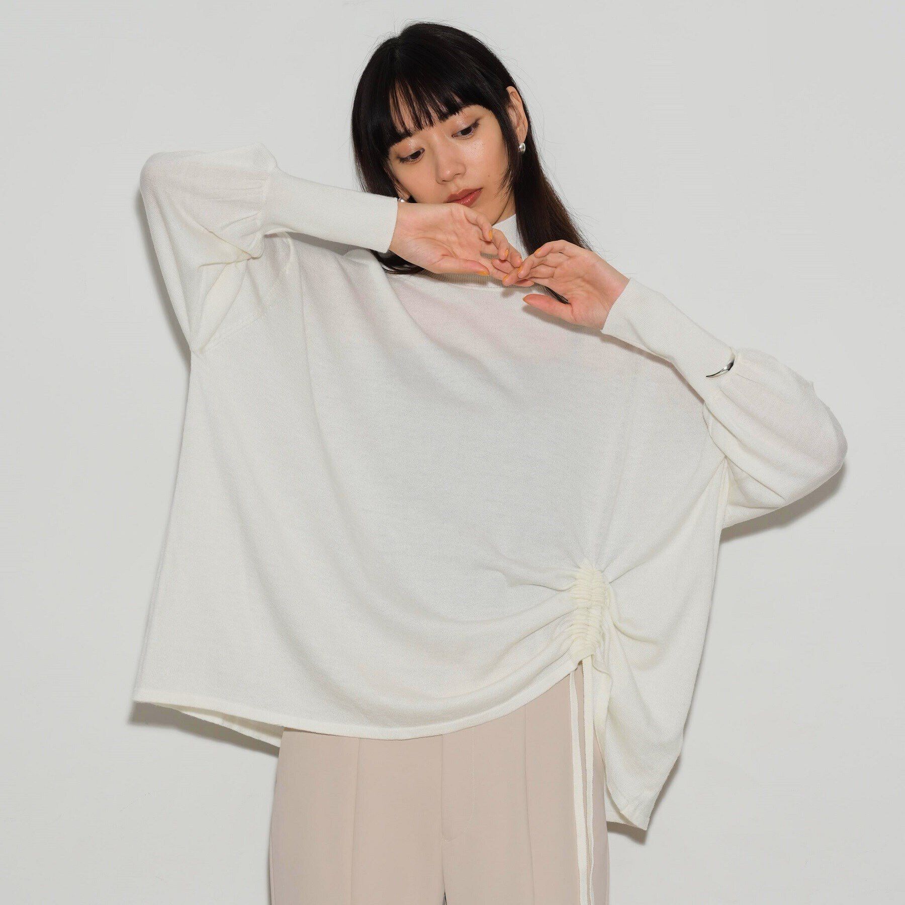 GALLEST「サイドシャーリングハイネックニット」|ニット・セーター|ﾎﾜｲﾄ(002)