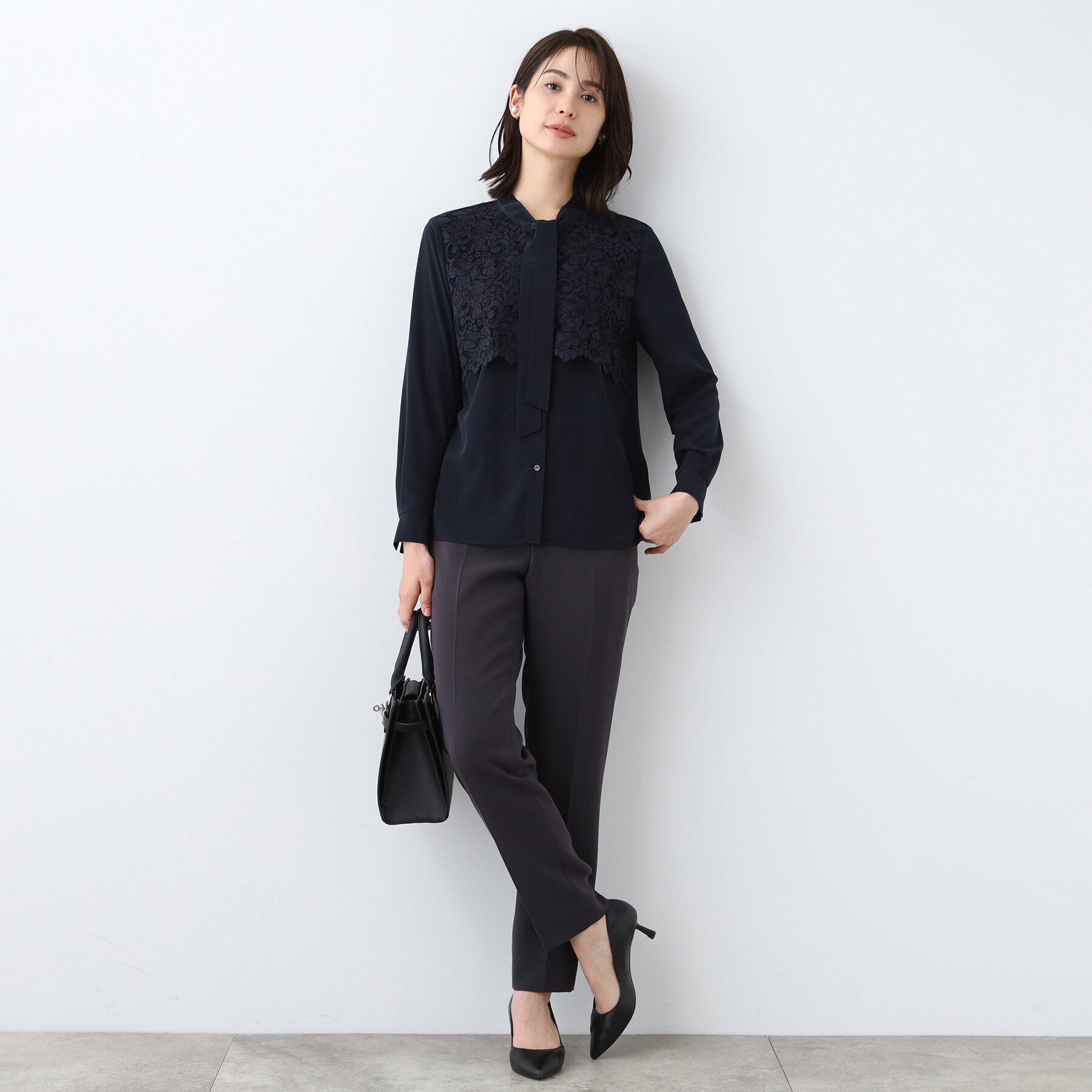 INDIVI「【日本製】スカラップレース ボウタイブラウス」|シャツ・ブラウス|