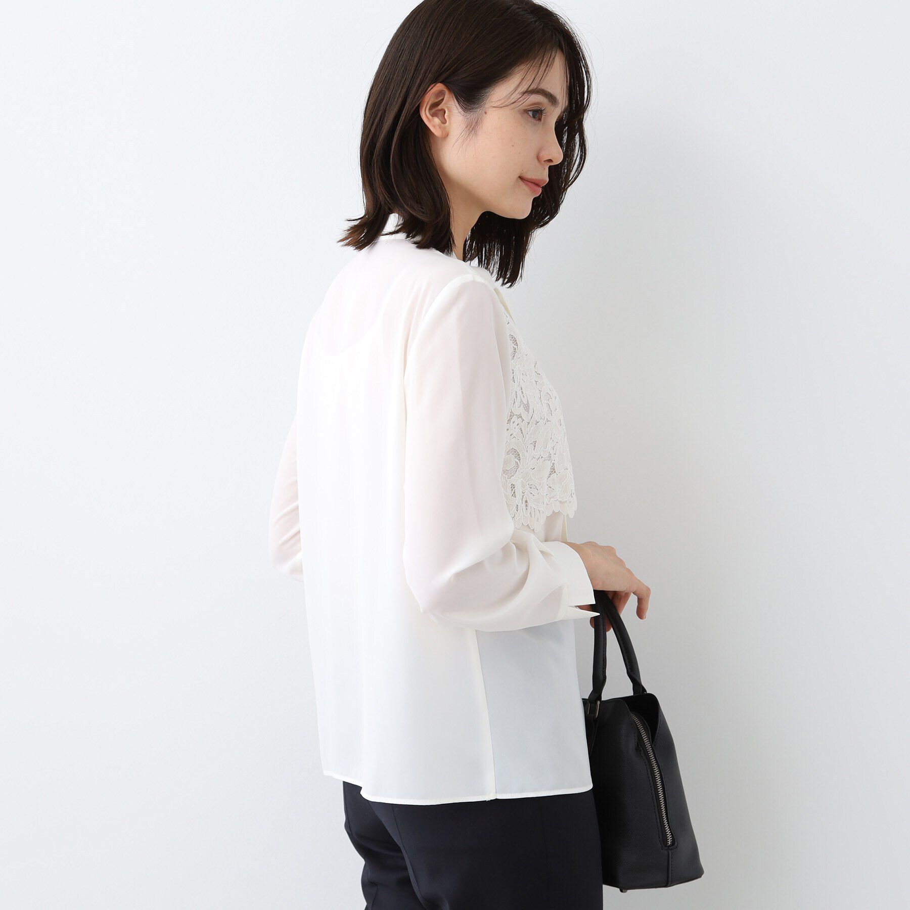 INDIVI「【日本製】スカラップレース ボウタイブラウス」|シャツ・ブラウス|