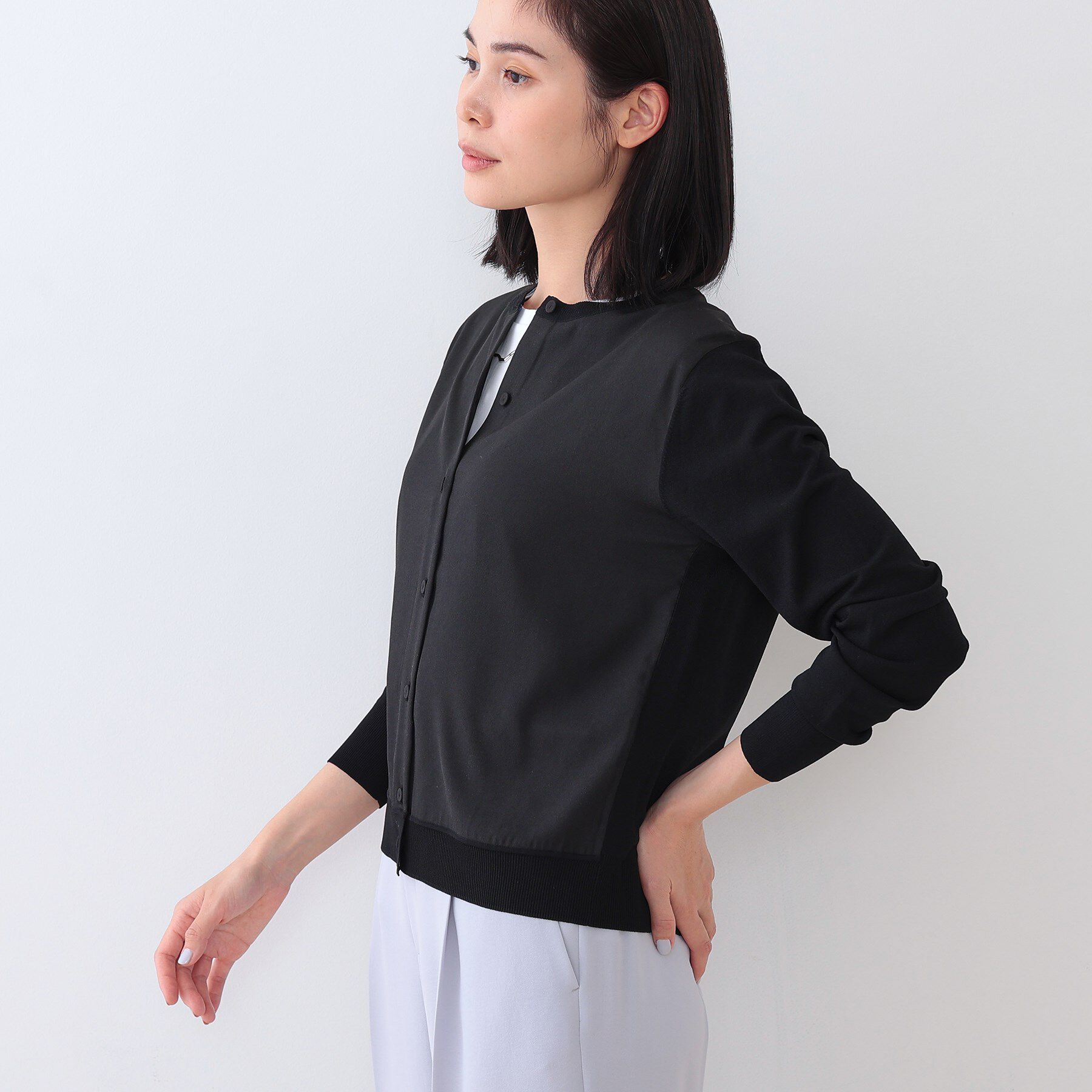 INDIVI「【洗える】ブラウスコンビ ニットカーディガン」|カーディガン|