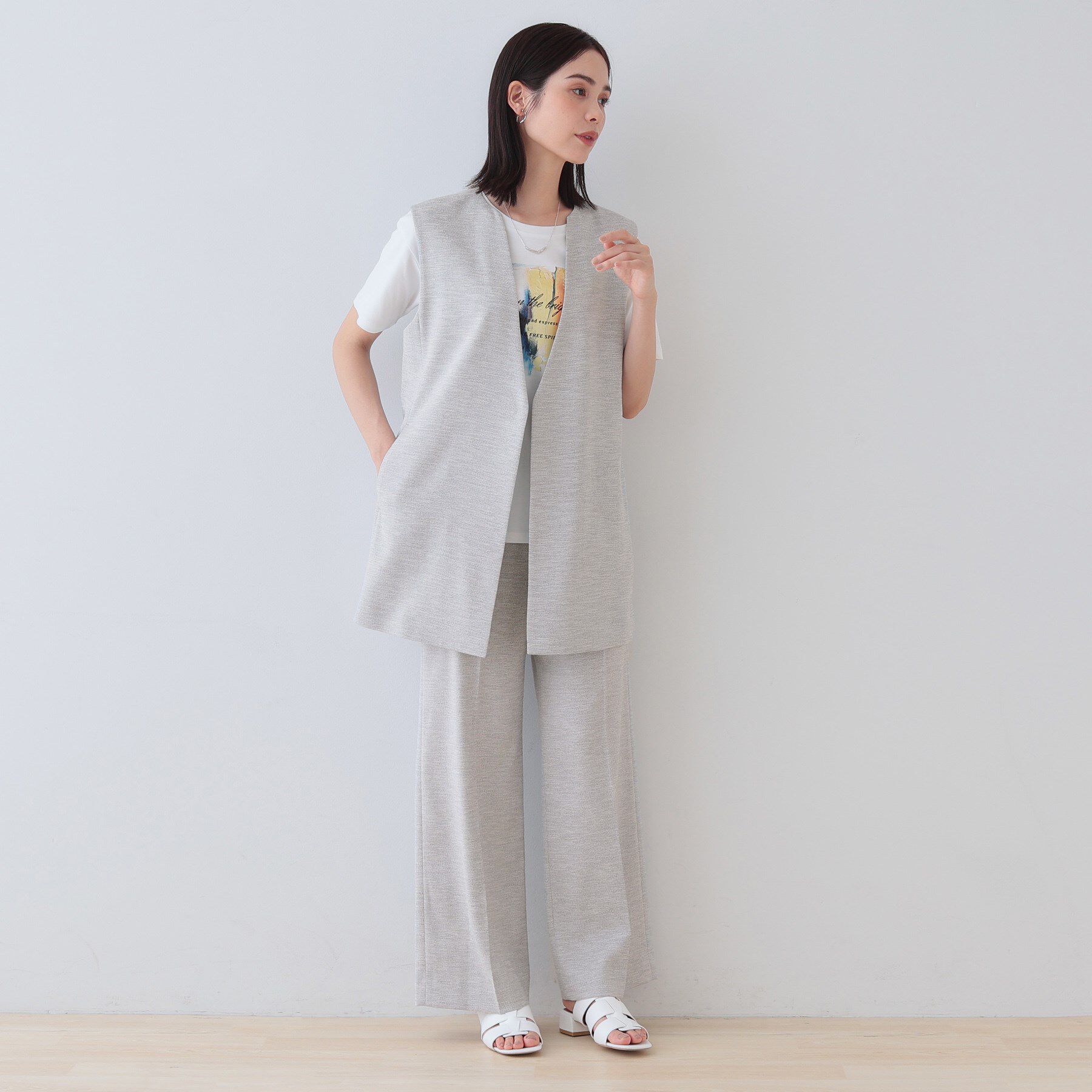 INDIVI「【こなれSETUP】リネンライクジレジャケット」|ベスト・ジレ|