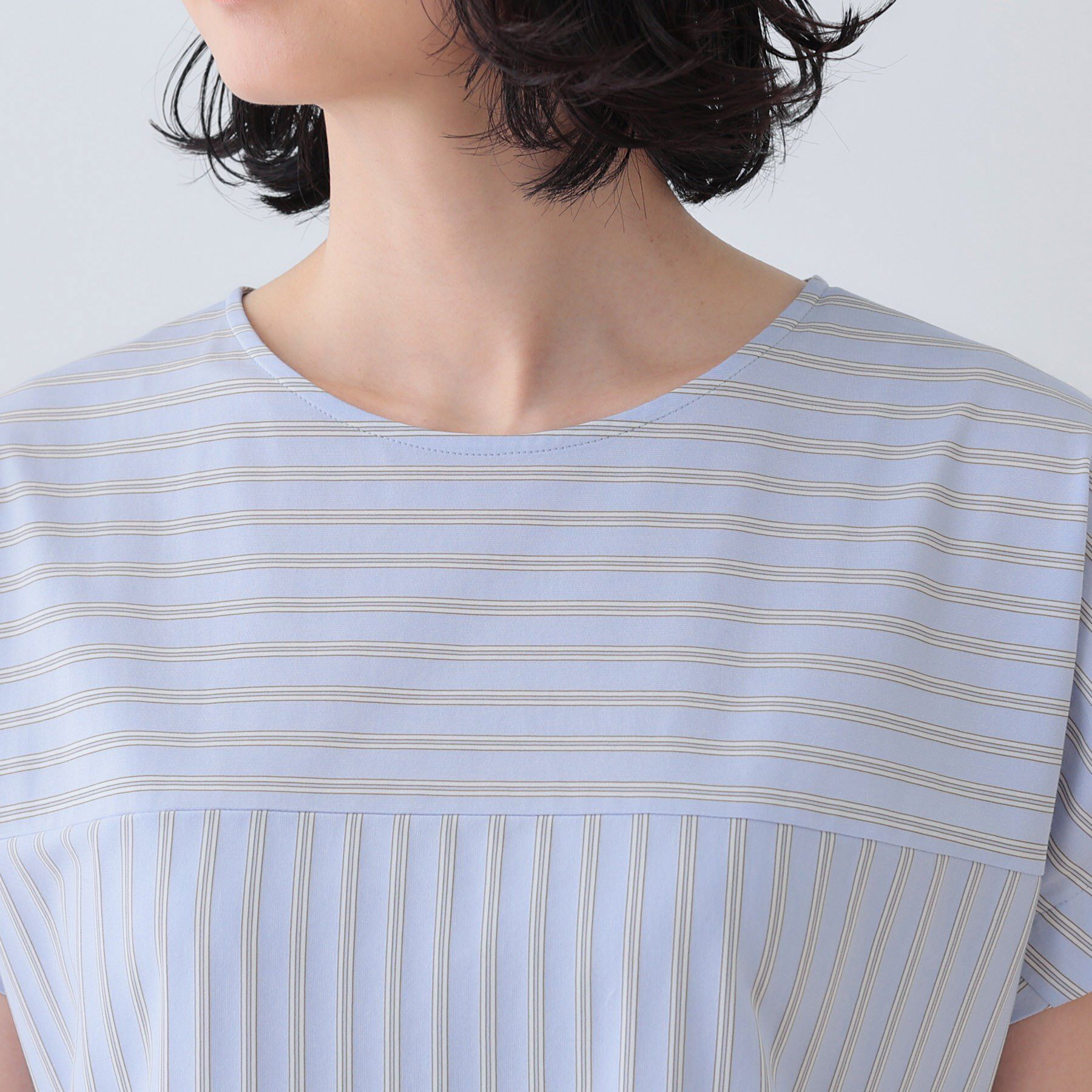 INDIVI「【洗える／ストライプ柄】袖タックブラウス」|シャツ・ブラウス|