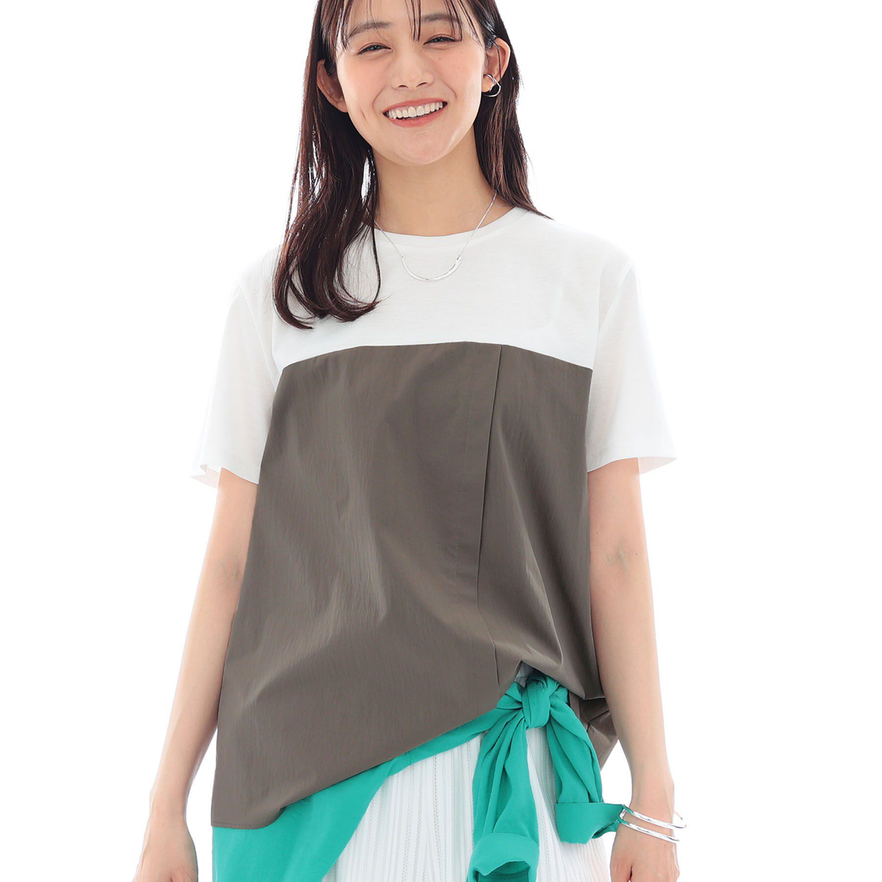 INDIVI「【洗える】ビスチェレイヤード風トップス」|Tシャツ・カットソー|オリーブグリーン(5