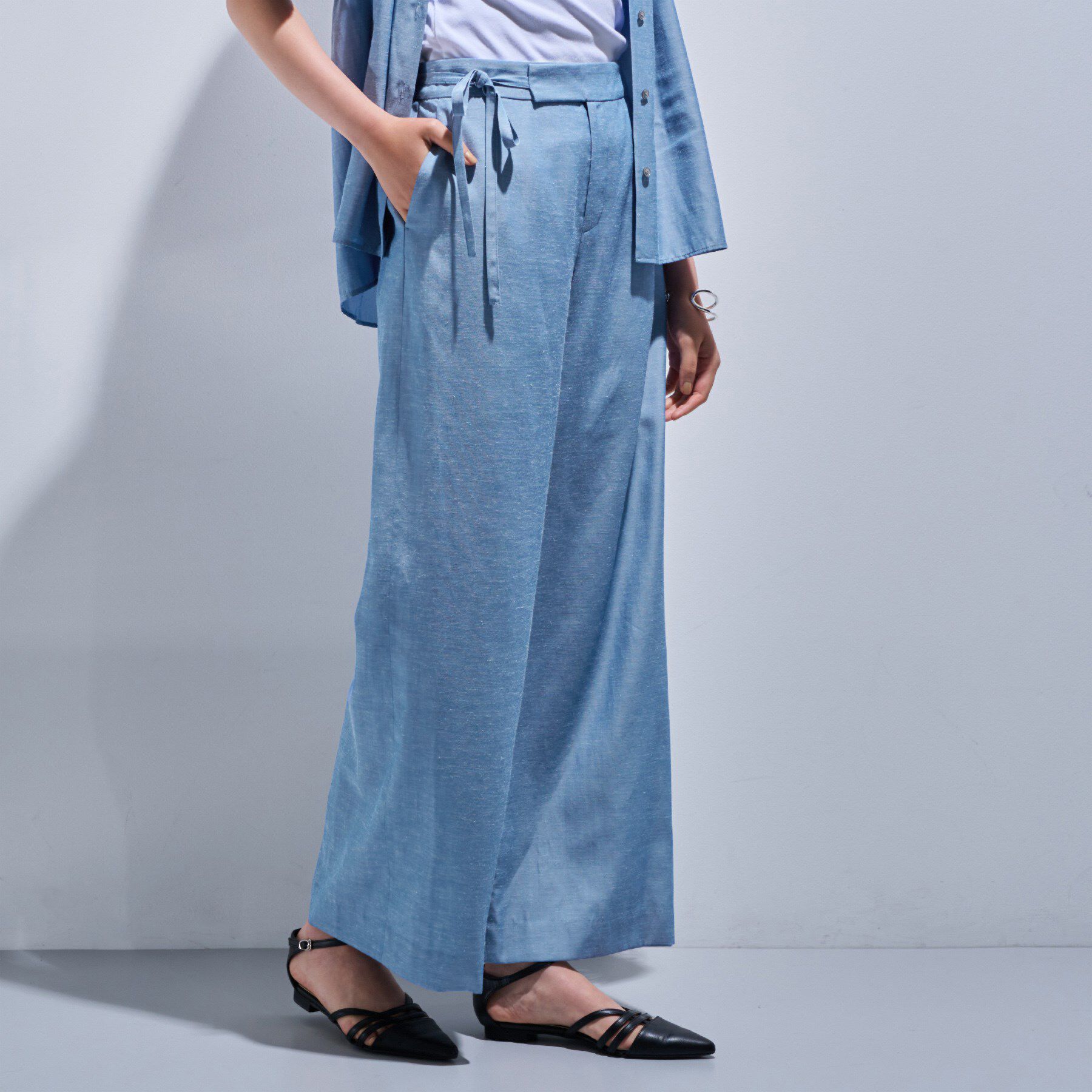 INDIVI「【日本製／SETUP可能】ソフトダンガリーワイドパンツ」|その他|