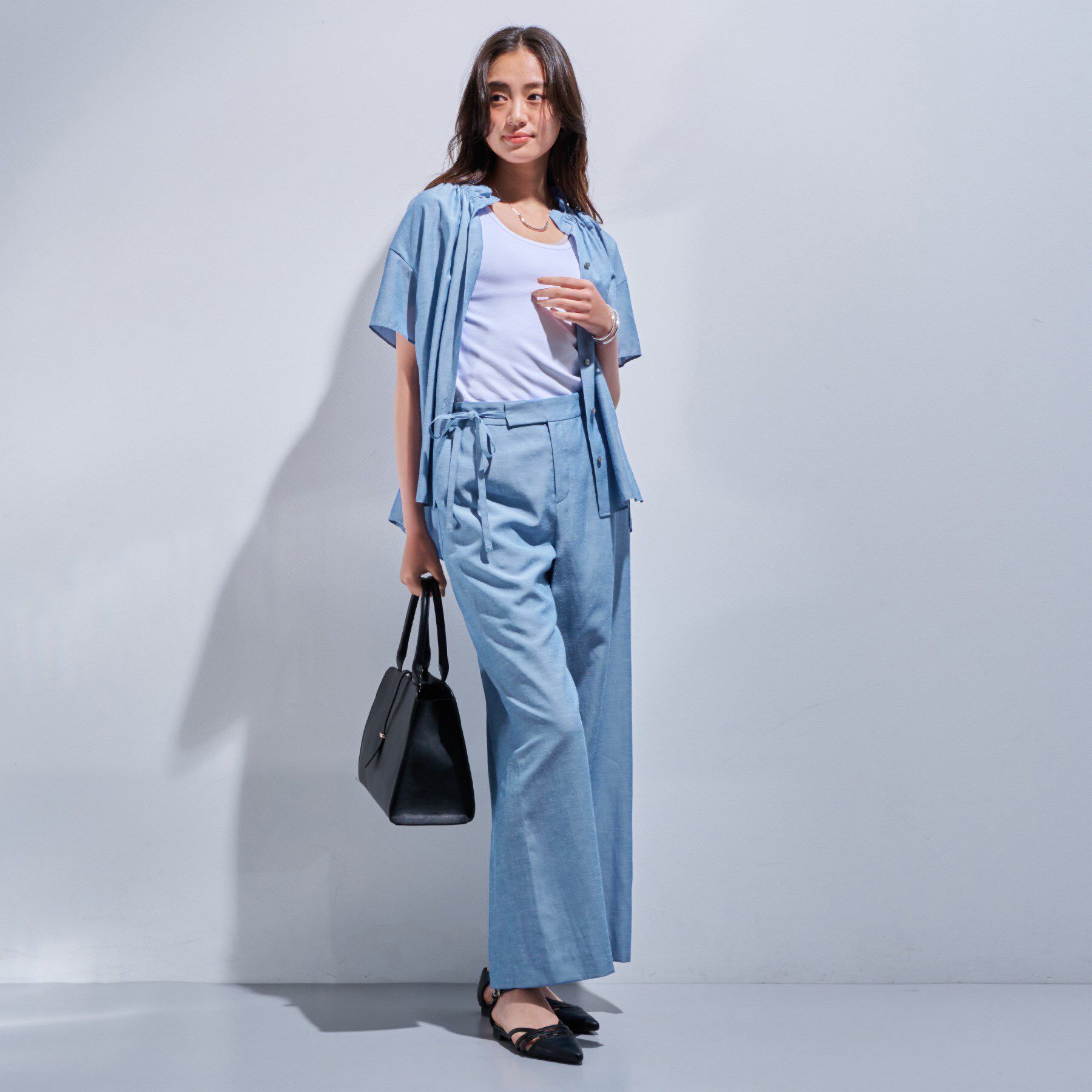 INDIVI「【日本製／SETUP可能】ソフトダンガリーワイドパンツ」|その他|