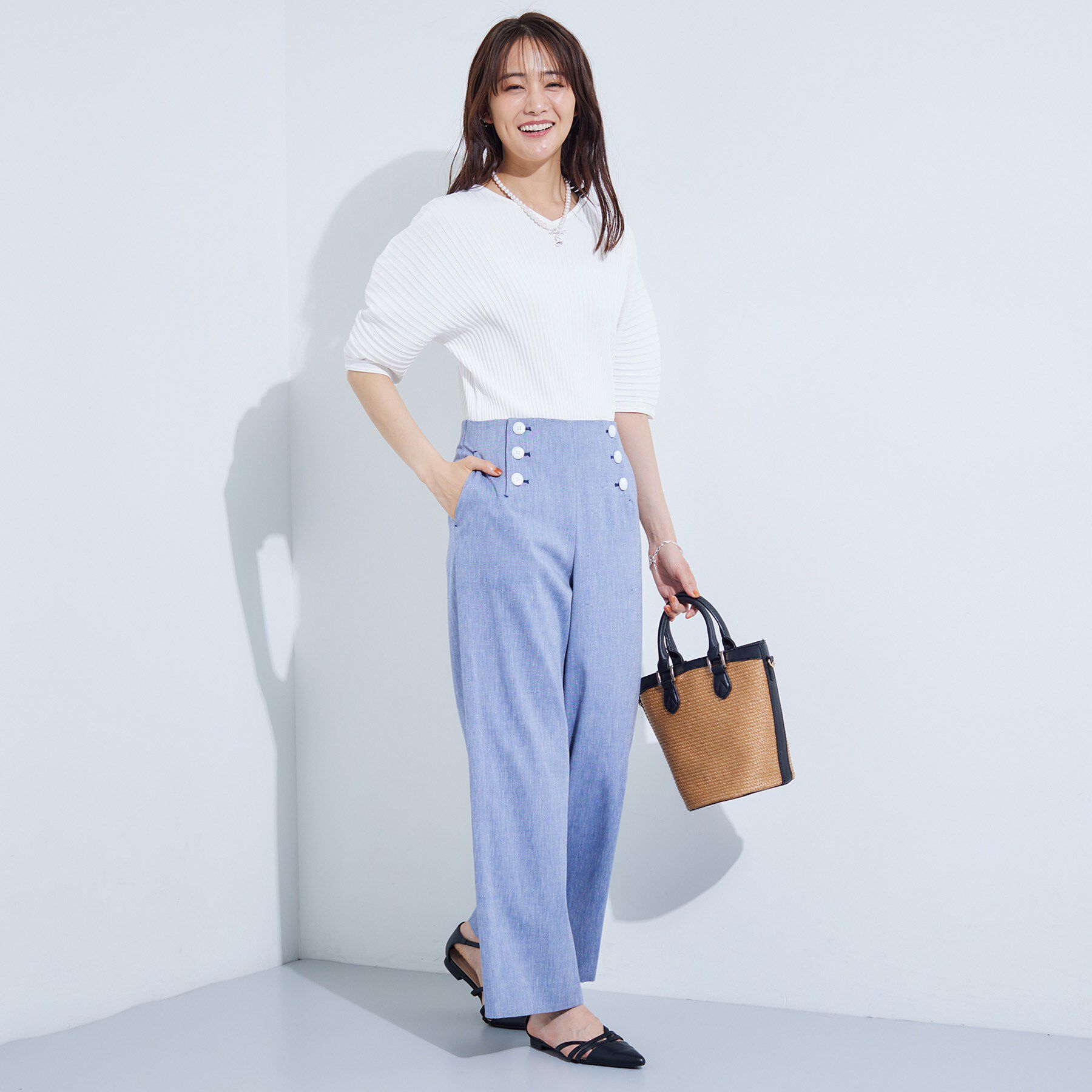 INDIVI「【二の腕カバー／スタイルアップ】ドライタッチストレッチニット」|Tシャツ・カットソー|