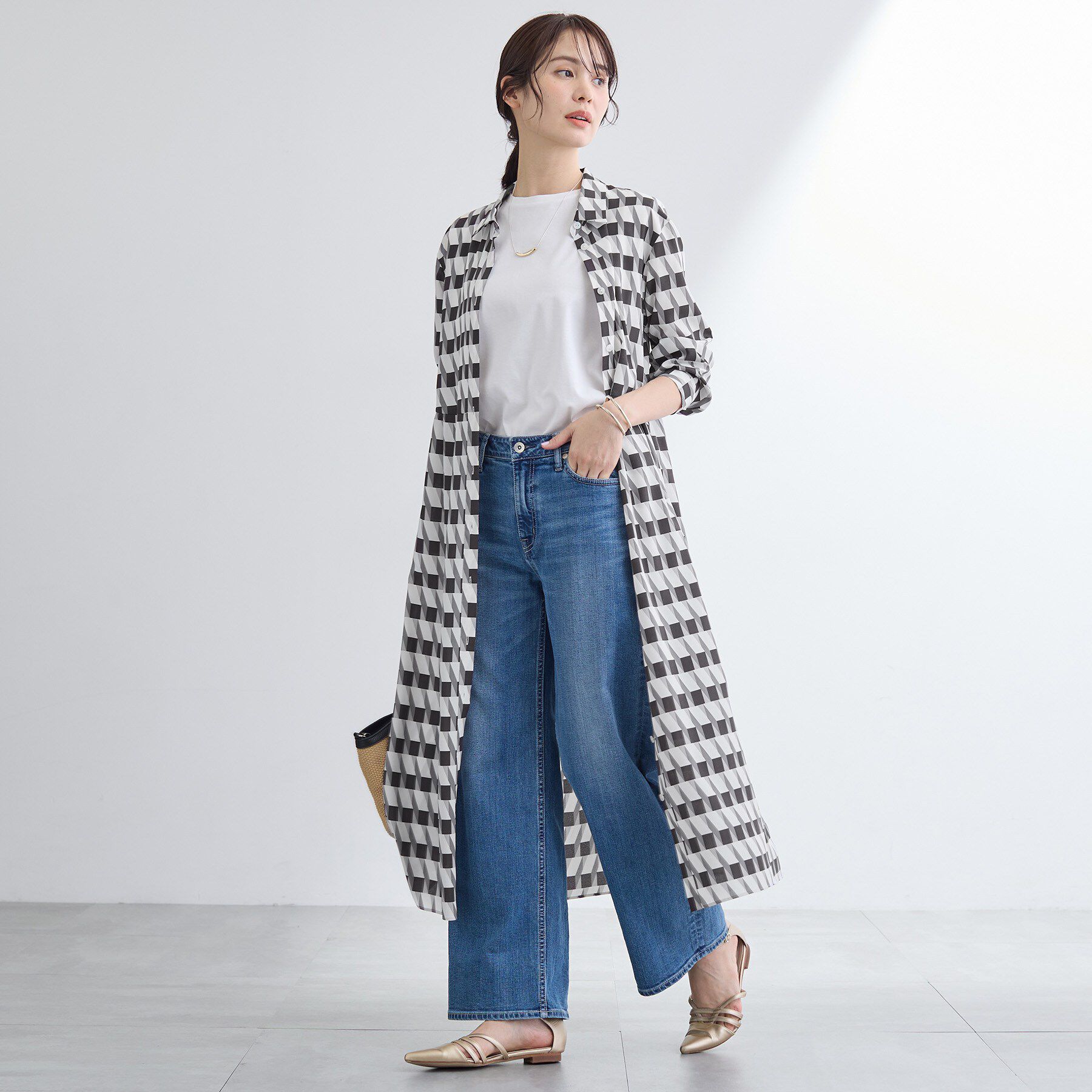 INDIVI「【洗える／2WAY】ベルト付き ジオメトリック柄 シャツワンピース」|ワンピース|