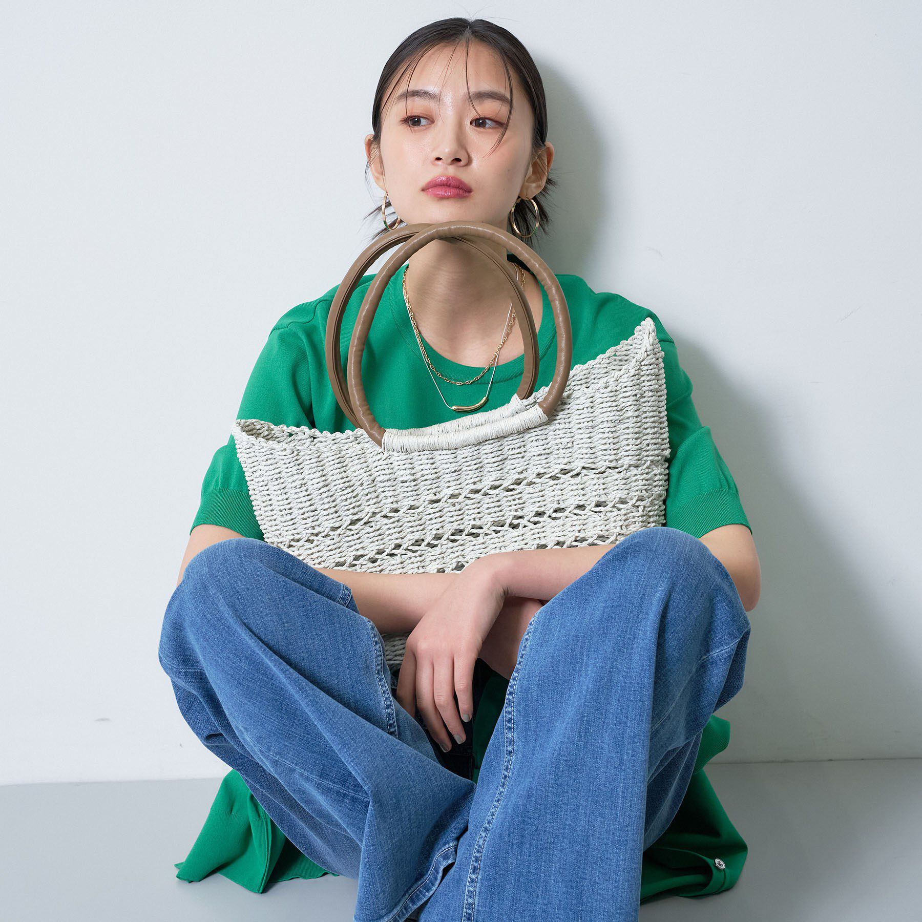 INDIVI「【透かし編み】ペーパーヤーン バスケットバッグ」|トートバッグ|アイボリー(004)