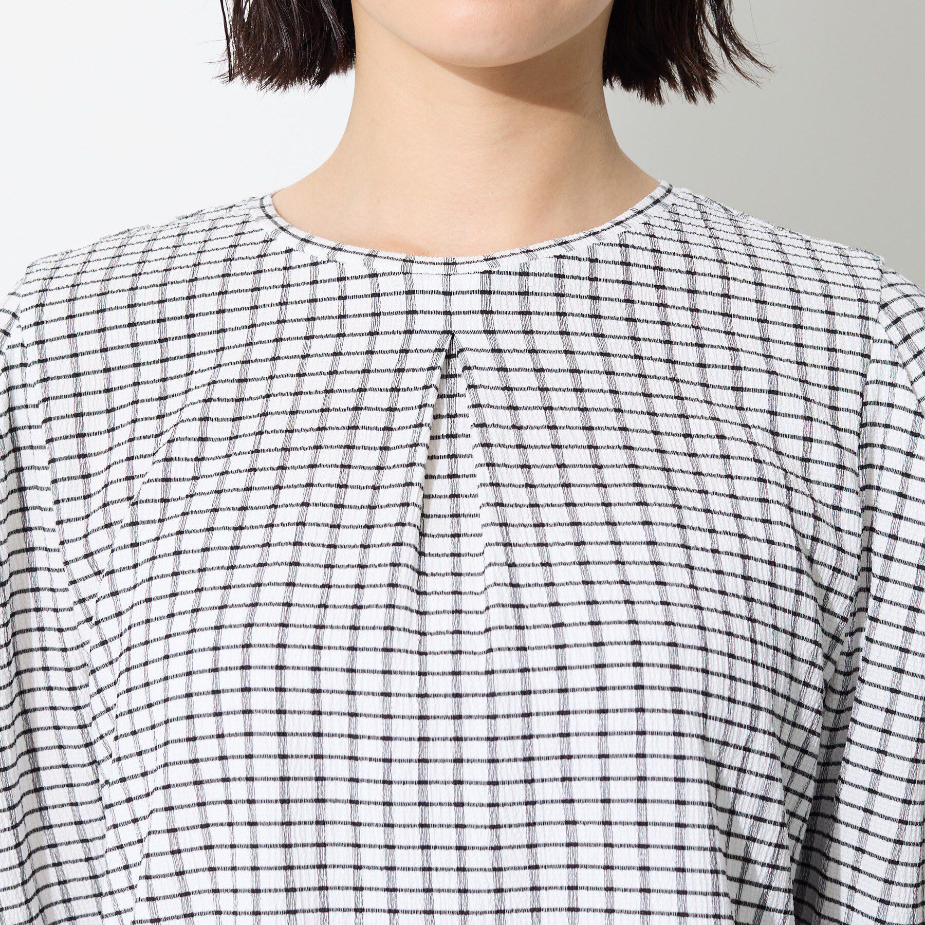 INDIVI「【UVケア／吸汗速乾】チェック柄タックボリュームスリーブトップス」|Tシャツ・カットソー|