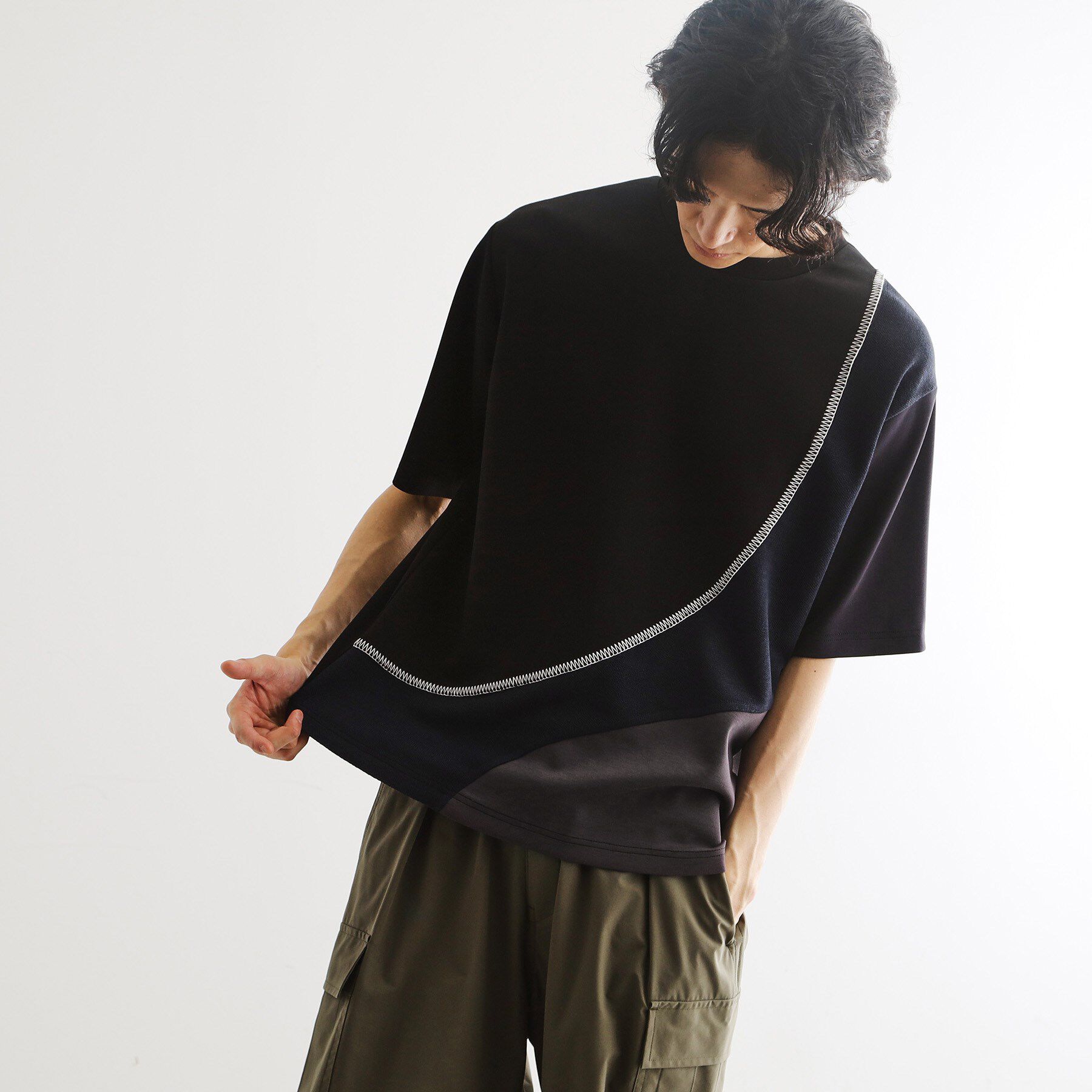 tk.TAKEO KIKUCHI「ニットドッキングカーブスイッチカットソー」|Tシャツ・カットソー|