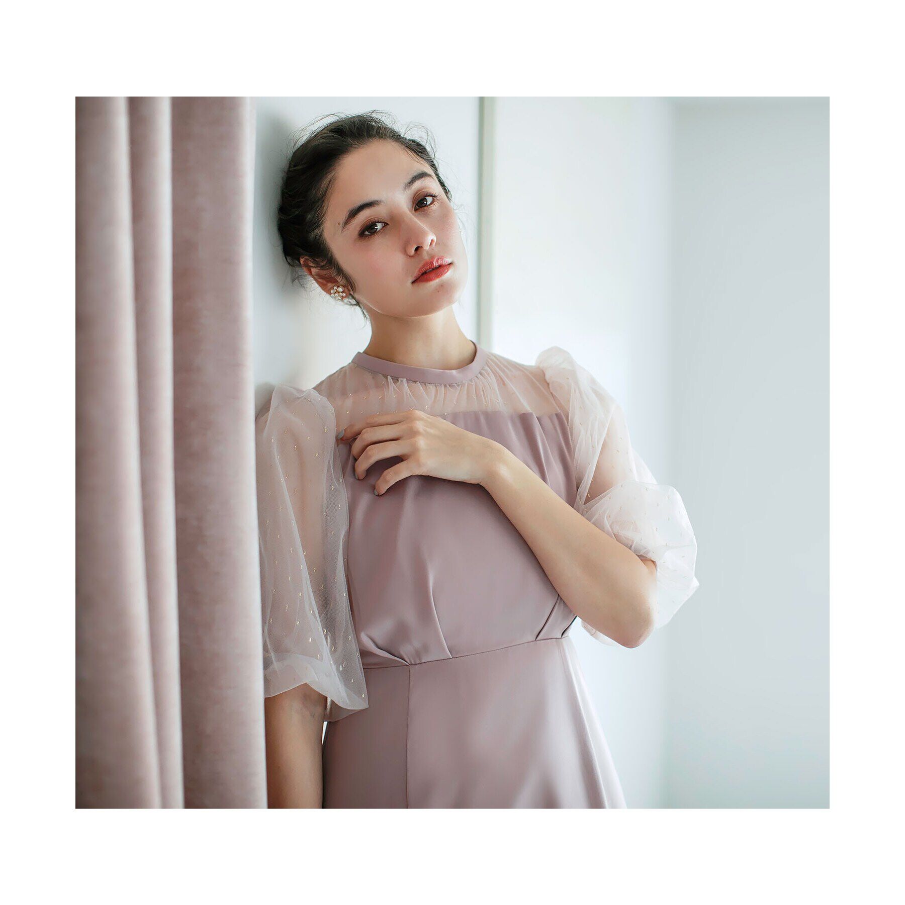 index「ドットチュールスリーブドッキングワンピース【洗濯機洗い可】」|ワンピース|