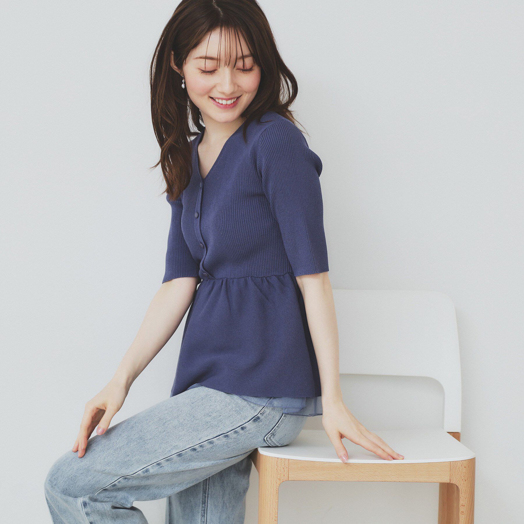 index「シアーレイヤードペプラムニット【洗濯機洗い可】」|ニット・セーター|ブルー(093)