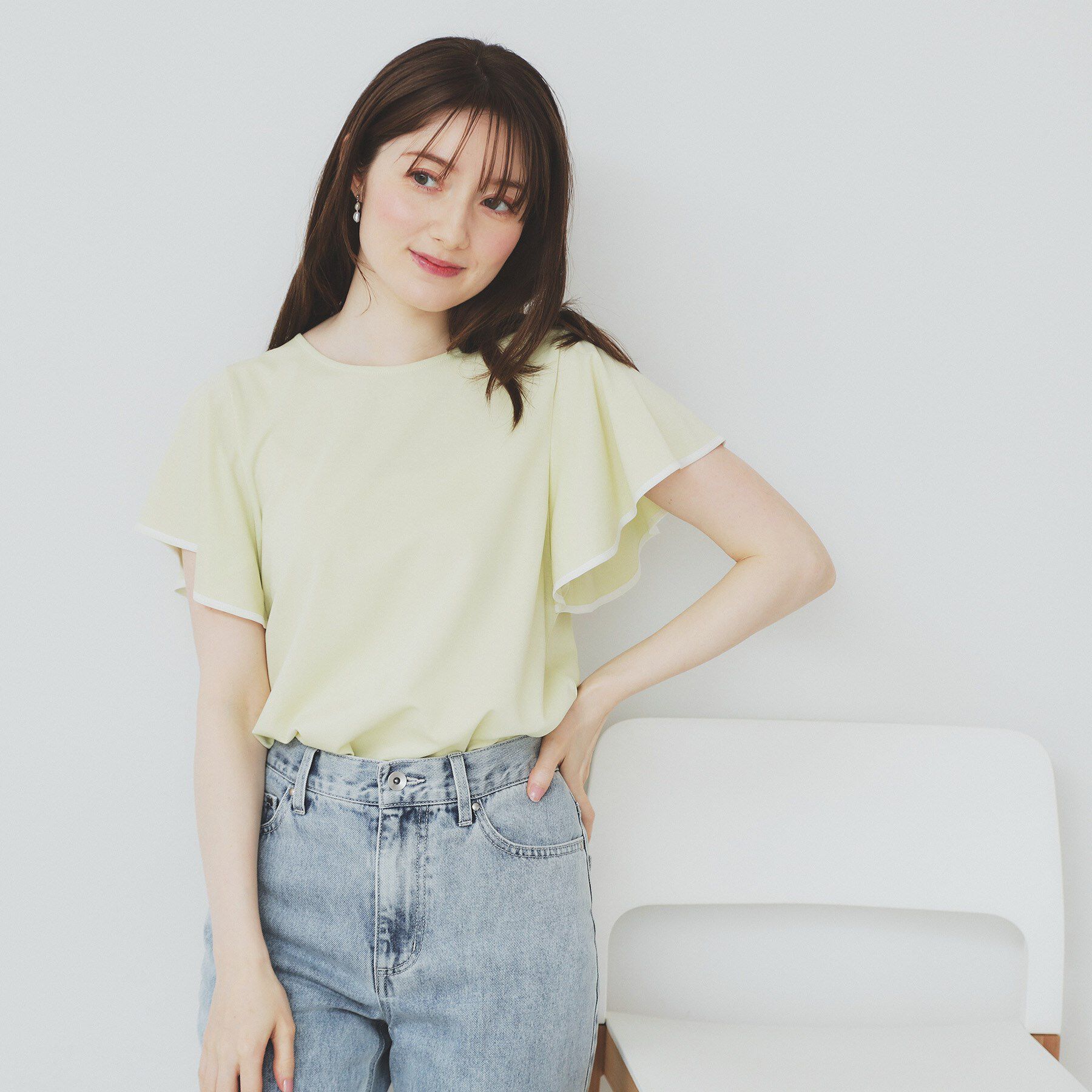 index「バイカラーフレアスリーブトップス【洗濯機洗い可】」|Tシャツ・カットソー|