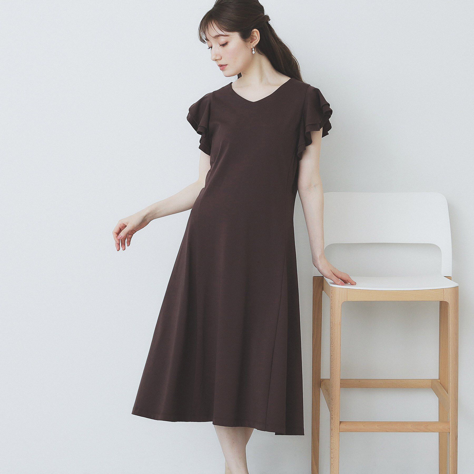 index「《5色展開/S-LLサイズ》シルケットVネックフレアワンピース【接触冷感/UVケア/洗濯機洗い可】」|ワンピース|