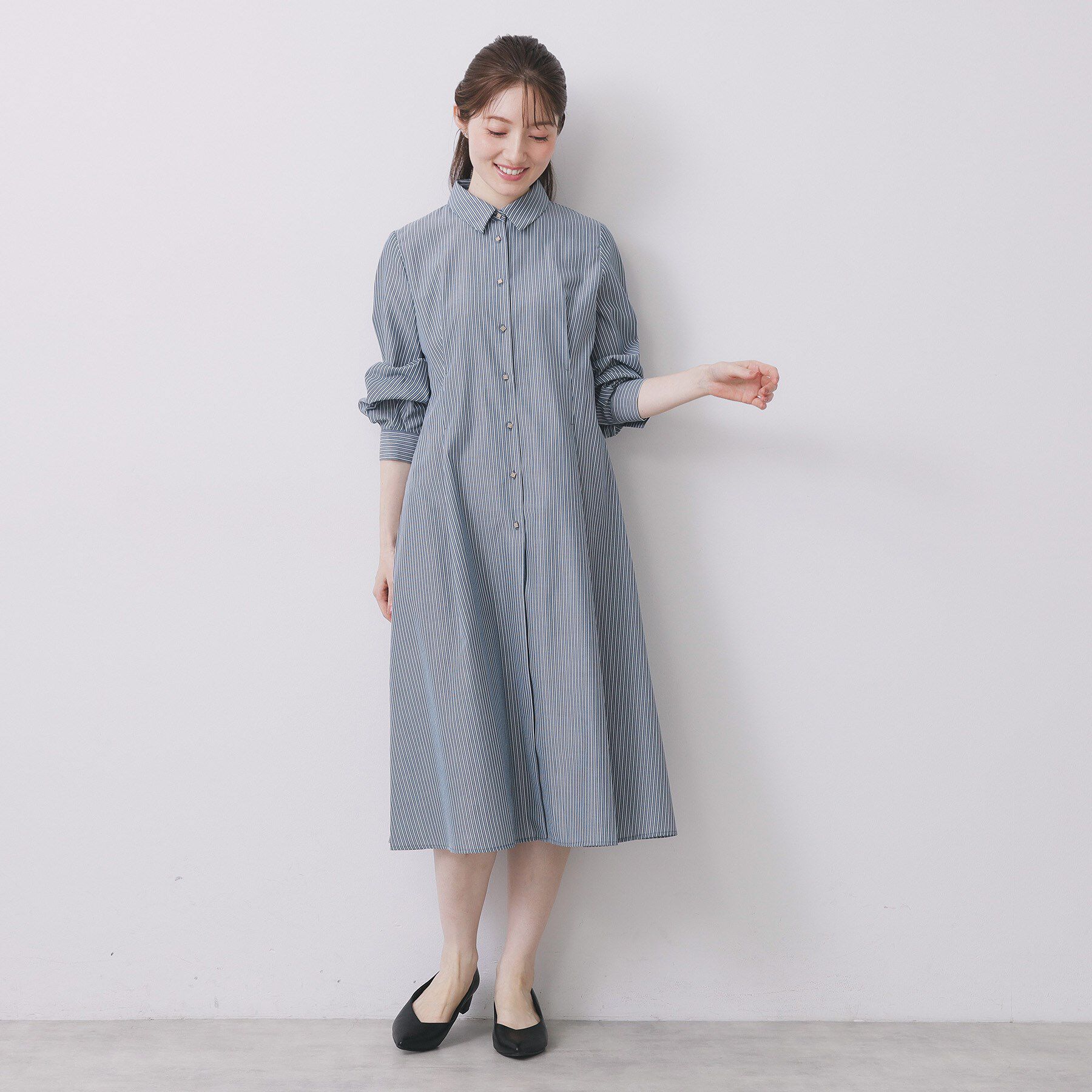 index「ラメストライプシャツワンピース【洗濯機OK/イージーアイロン】」|ワンピース|