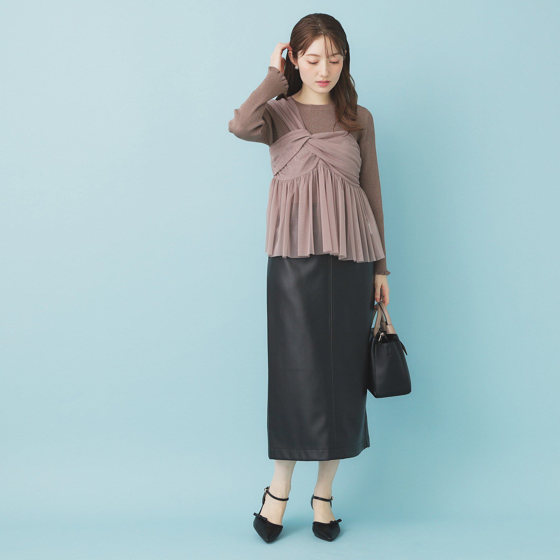 index「レザー調ストレッチAラインロングスカート【洗える】」|スカート|