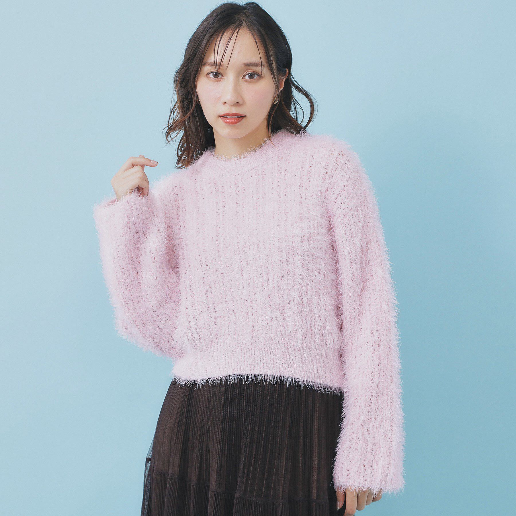 index「透かし編みショートフェザーニット【洗濯機OK】」|ニット・セーター|