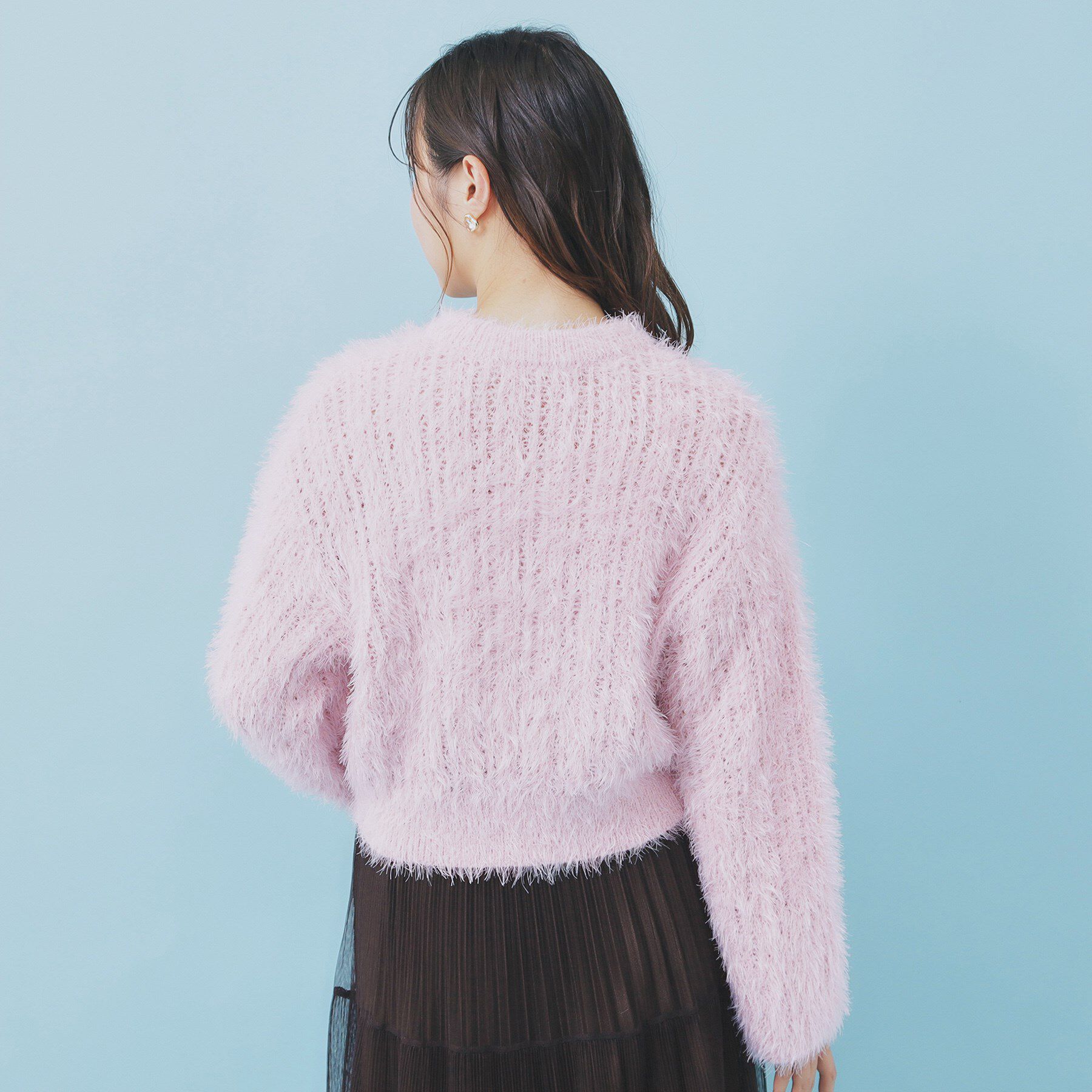 index「透かし編みショートフェザーニット【洗濯機OK】」|ニット・セーター|