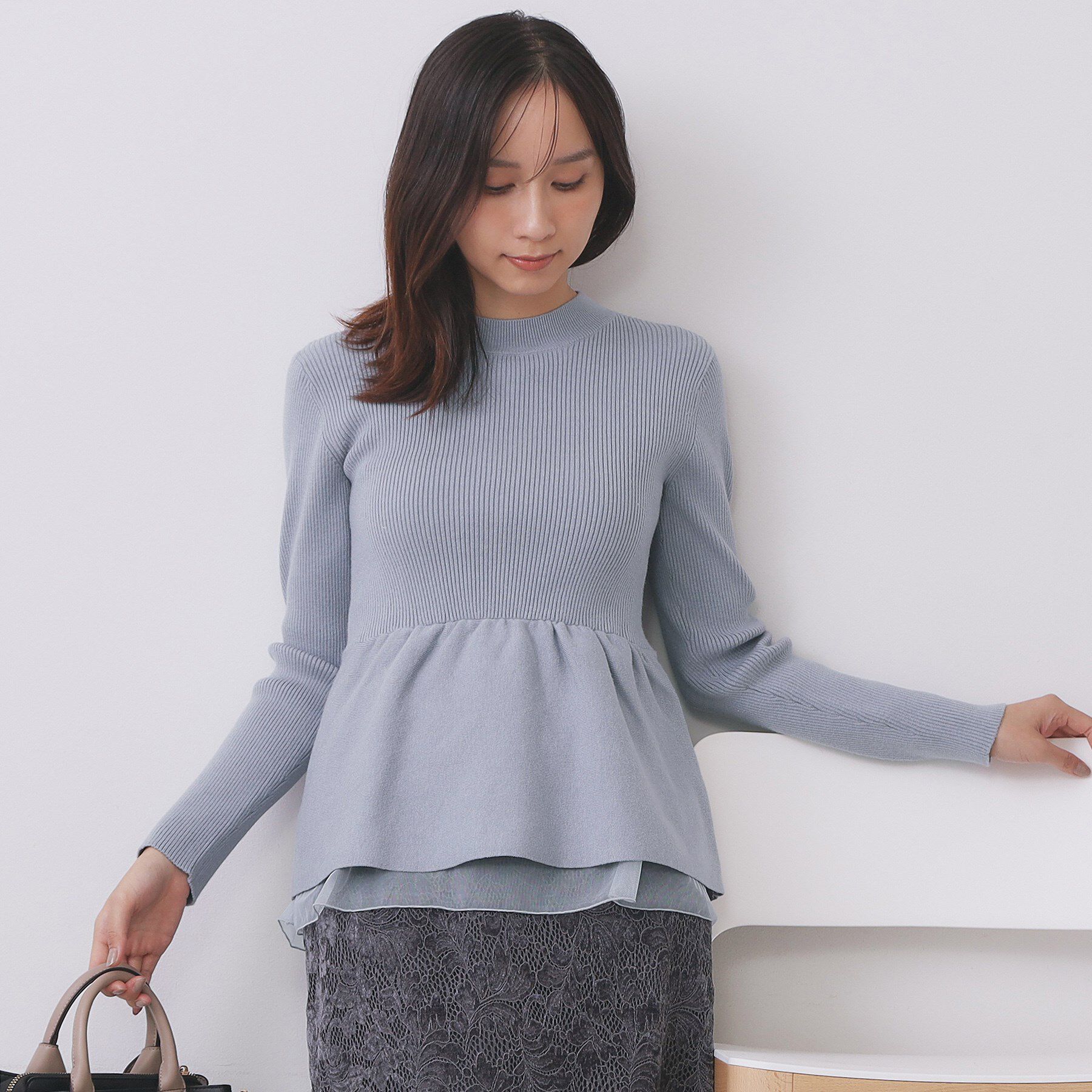 index「ペプラムチュールレイヤードニット【洗濯機OK】」|ニット・セーター|