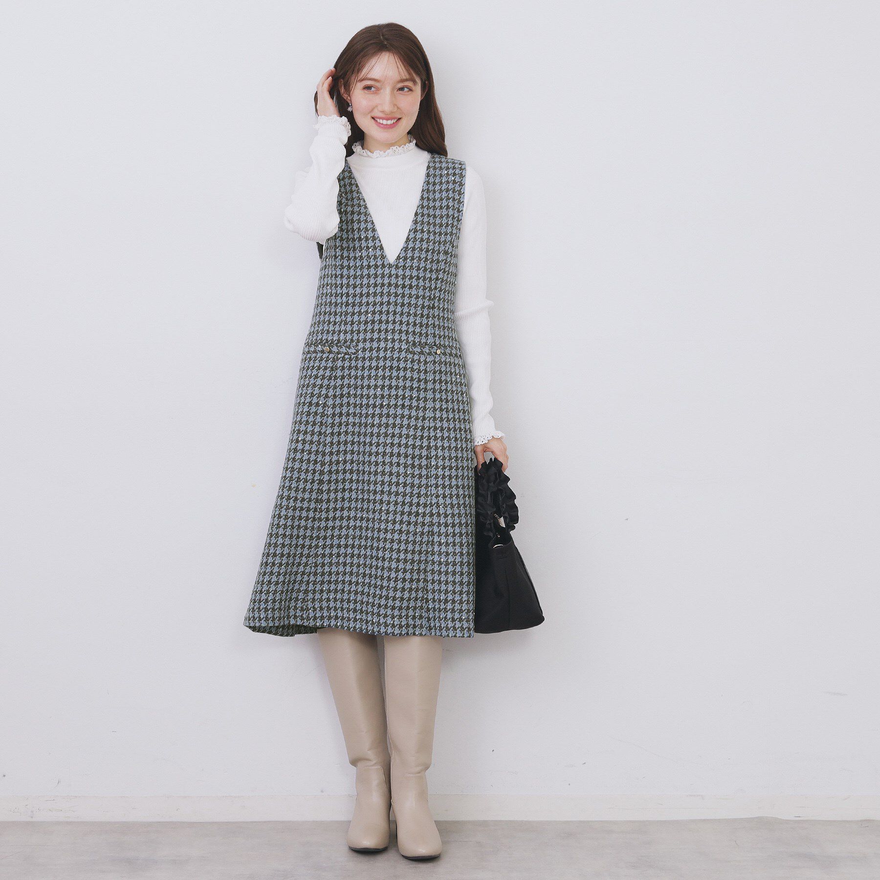 index「ラメスパンコール千鳥柄ジャンスカ【洗濯機OK/イージーアイロン】」|ワンピース|