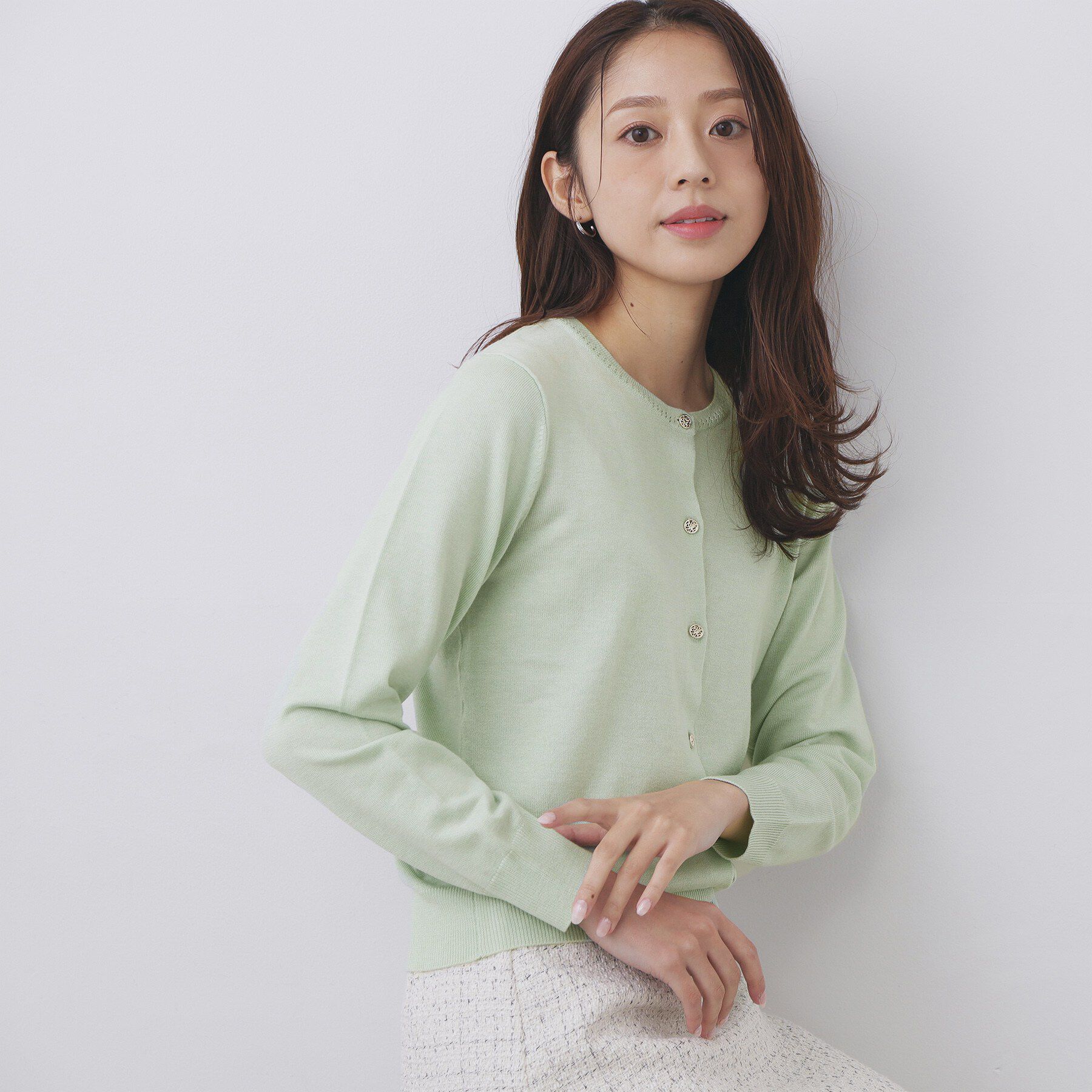 index「柄編みクルーネックカーディガン【洗濯機OK】《7col》」|カーディガン|