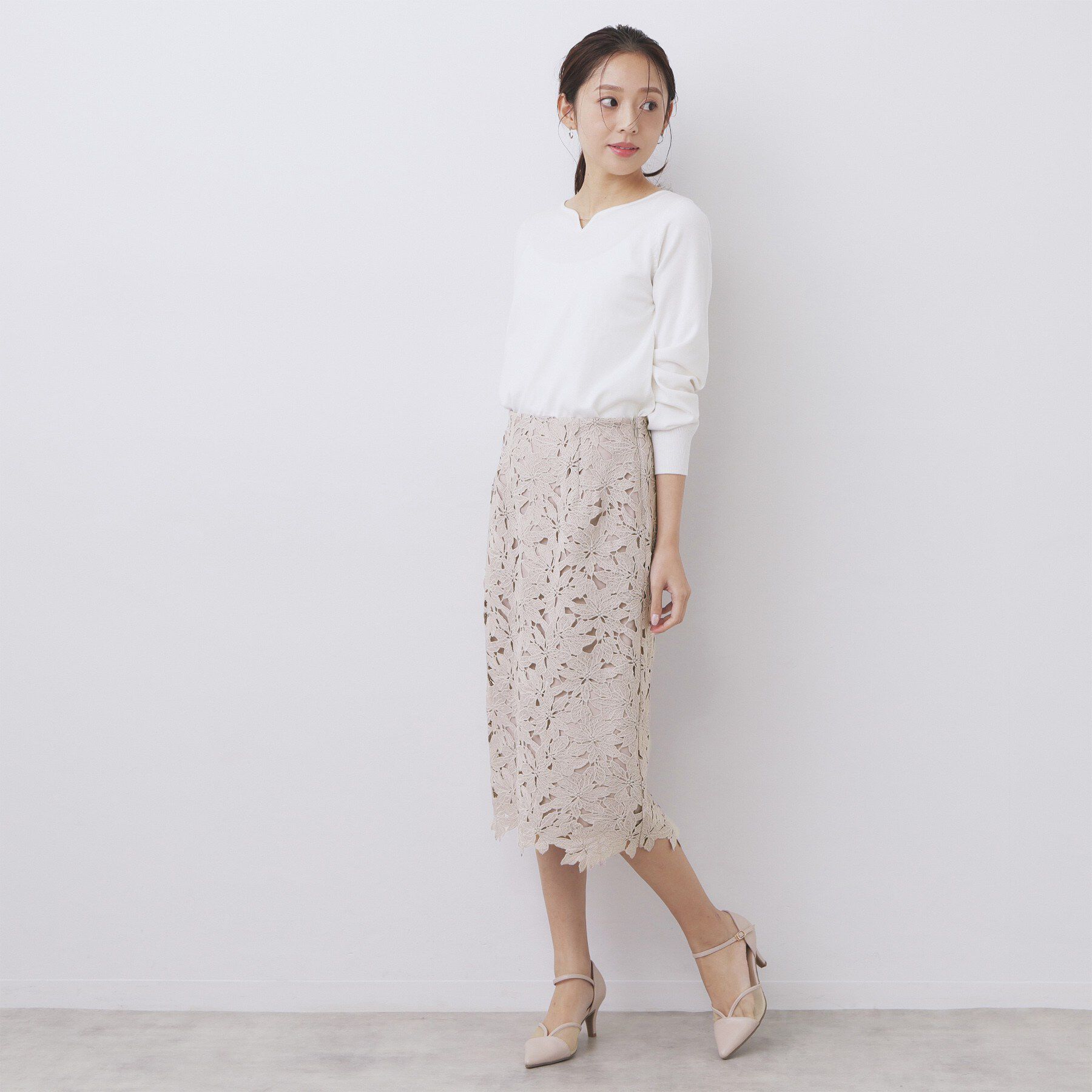 index「《XS~3L》フラワーレースタイトスカート【洗濯機OK】」|スカート|