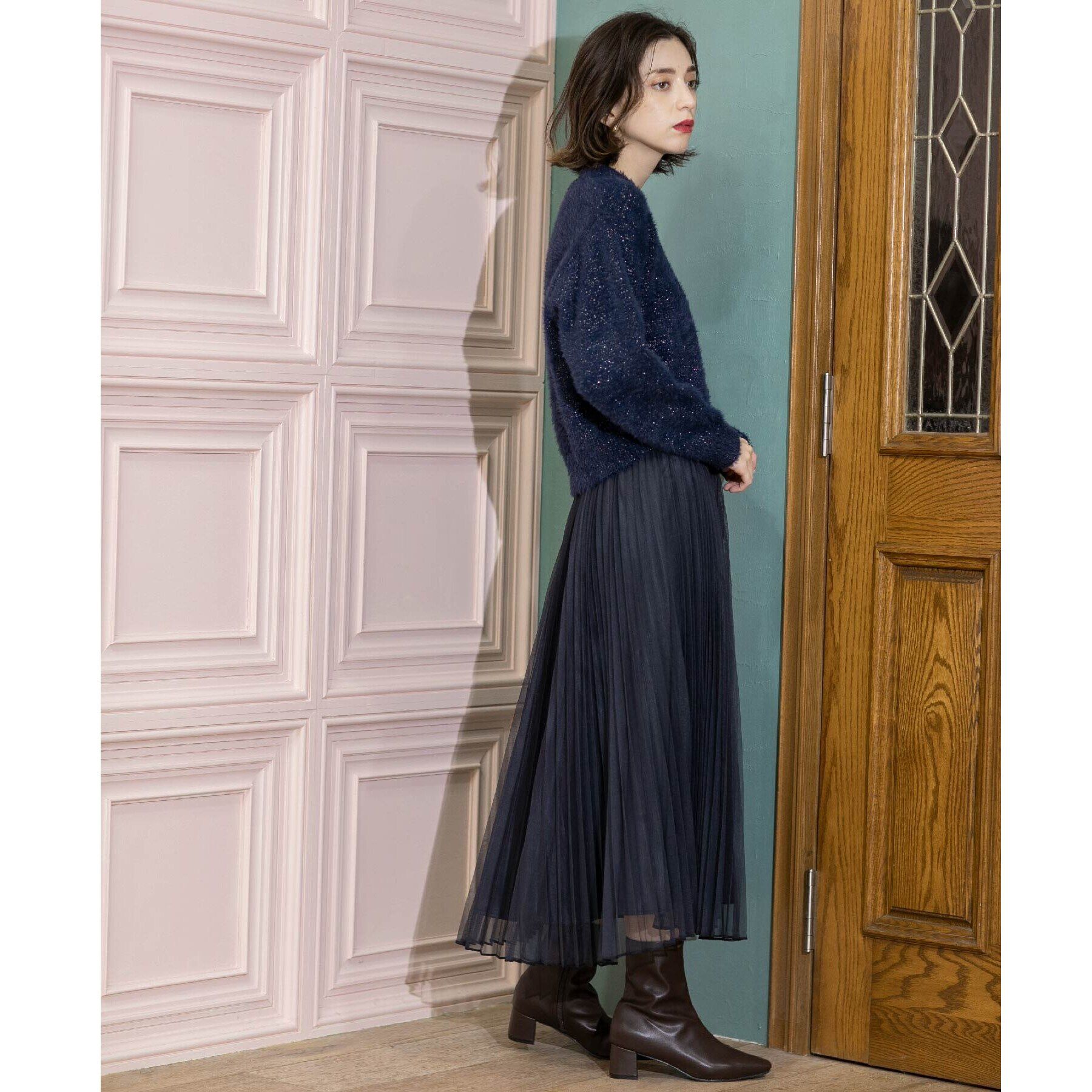 OPAQUE.CLIP「《通勤対応》チュールプリーツフレアスカート【洗濯機洗い可】」|スカート|