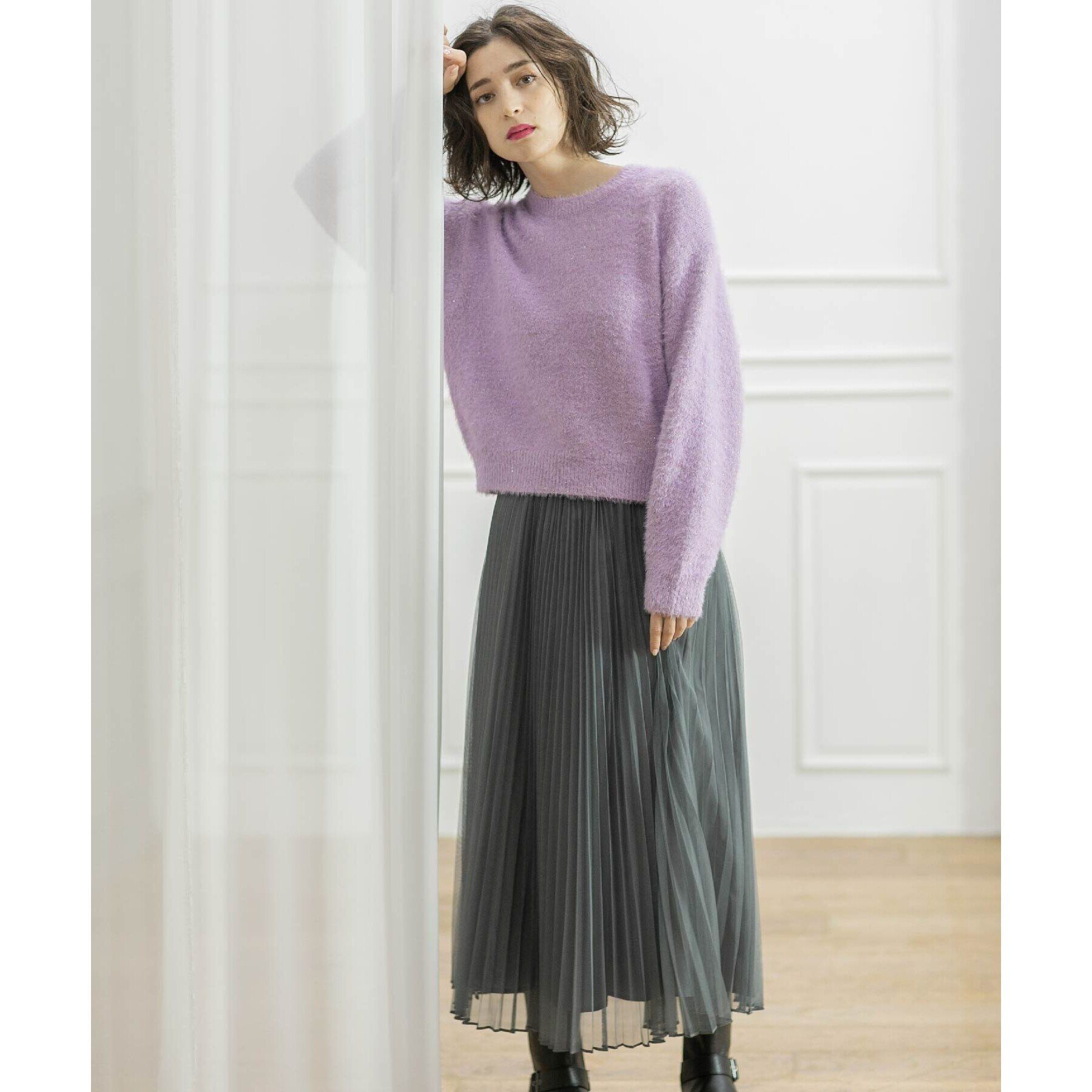 OPAQUE.CLIP「《通勤対応》チュールプリーツフレアスカート【洗濯機洗い可】」|スカート|