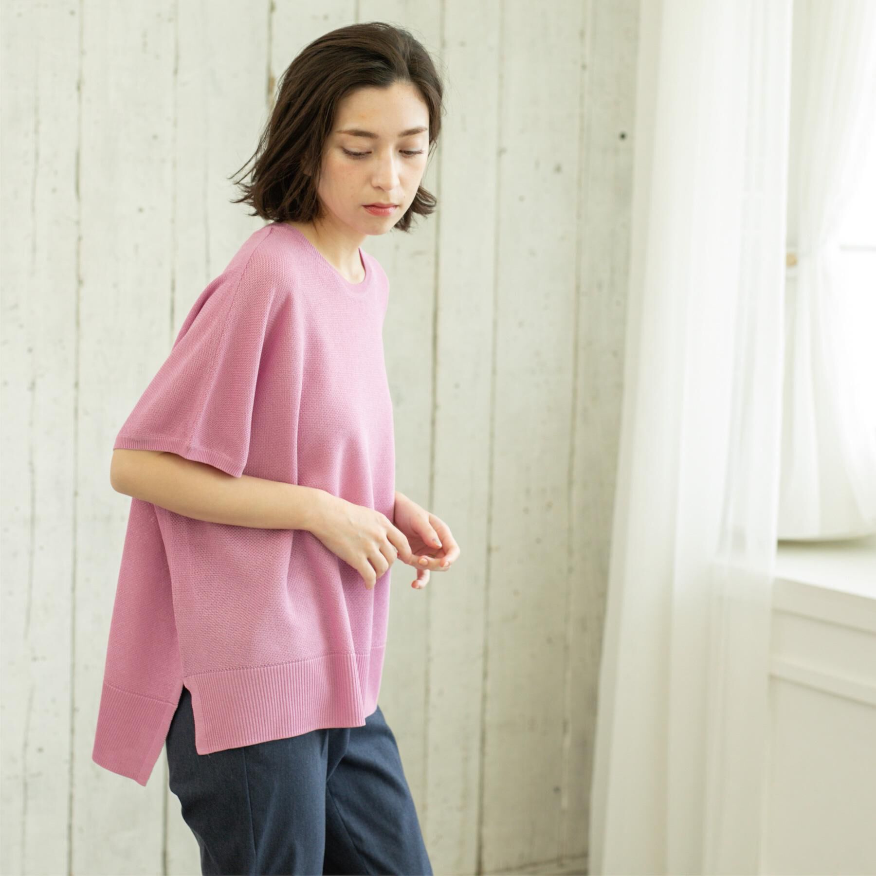 OPAQUE.CLIP「《5色展開/S-LLサイズ》リラクシーメッシュニット【洗濯機洗い可】」|ニット・セーター|