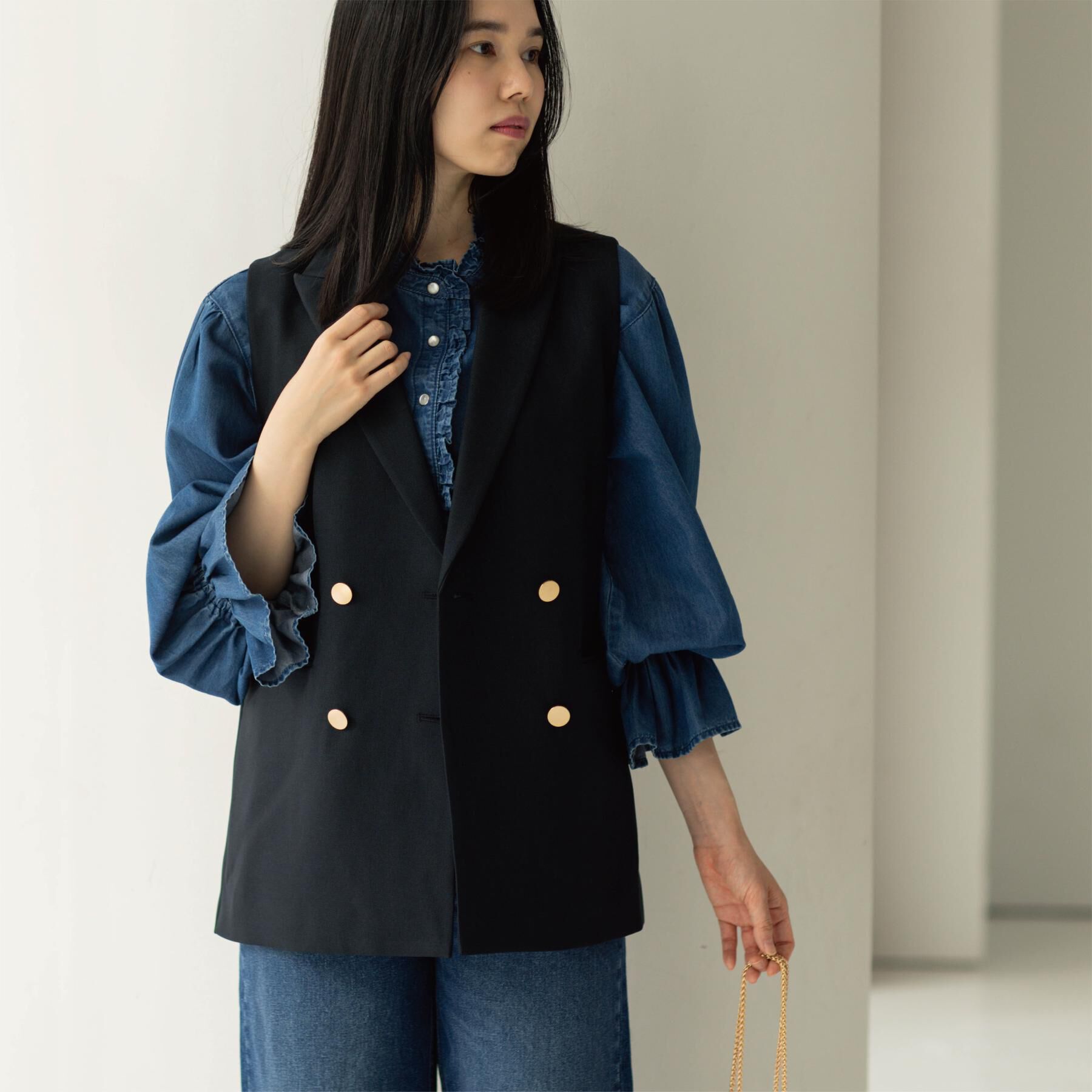 OPAQUE.CLIP「金ボタンダブルブレストテーラードジレ/セットアップ対応【洗える】《S～LL》」|ベスト・ジレ|