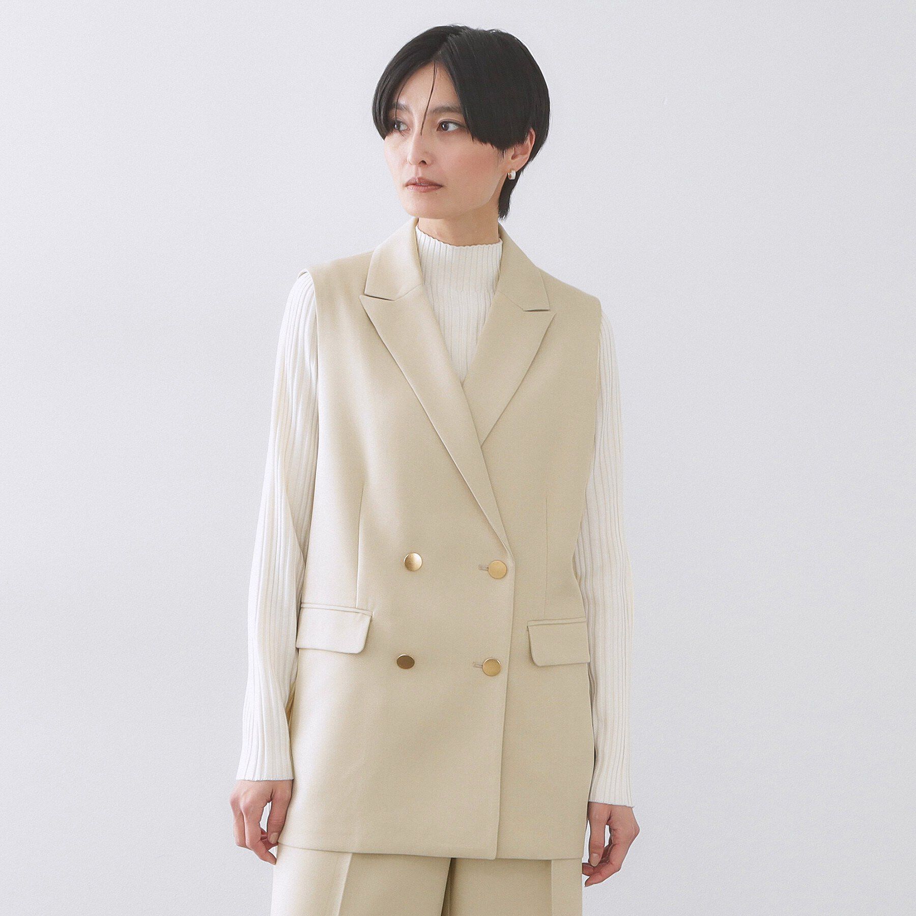 OPAQUE.CLIP「金ボタンダブルブレストテーラードジレ/セットアップ対応【洗える】《S～LL》」|ベスト・ジレ|