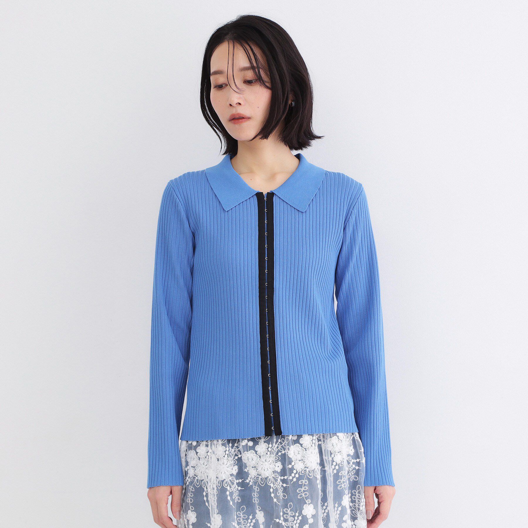 OPAQUE.CLIP「ポロ衿ホック使いリブニットカーディガン【洗濯機OK】」|カーディガン|