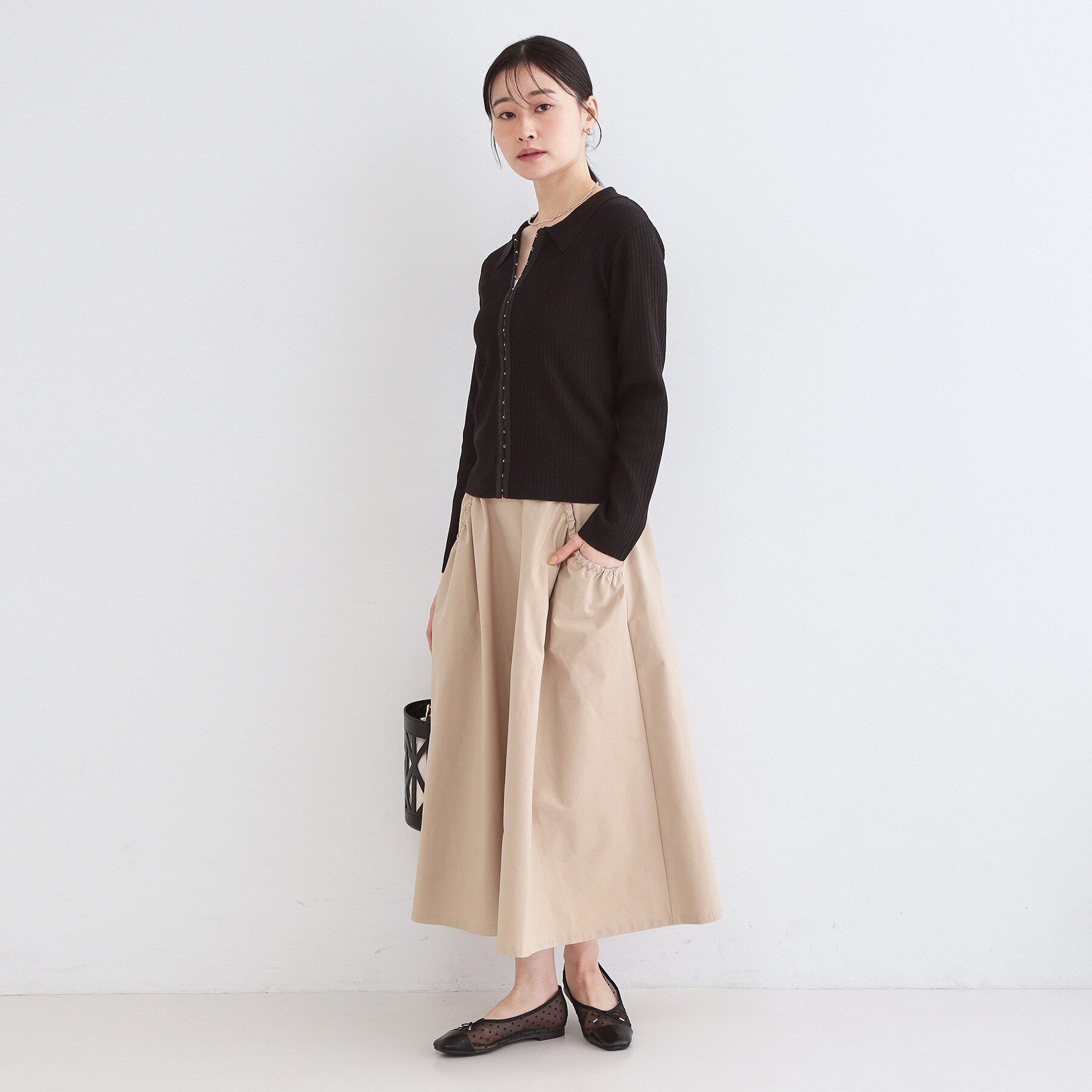 OPAQUE.CLIP「ポロ衿ホック使いリブニットカーディガン【洗濯機OK】」|カーディガン|