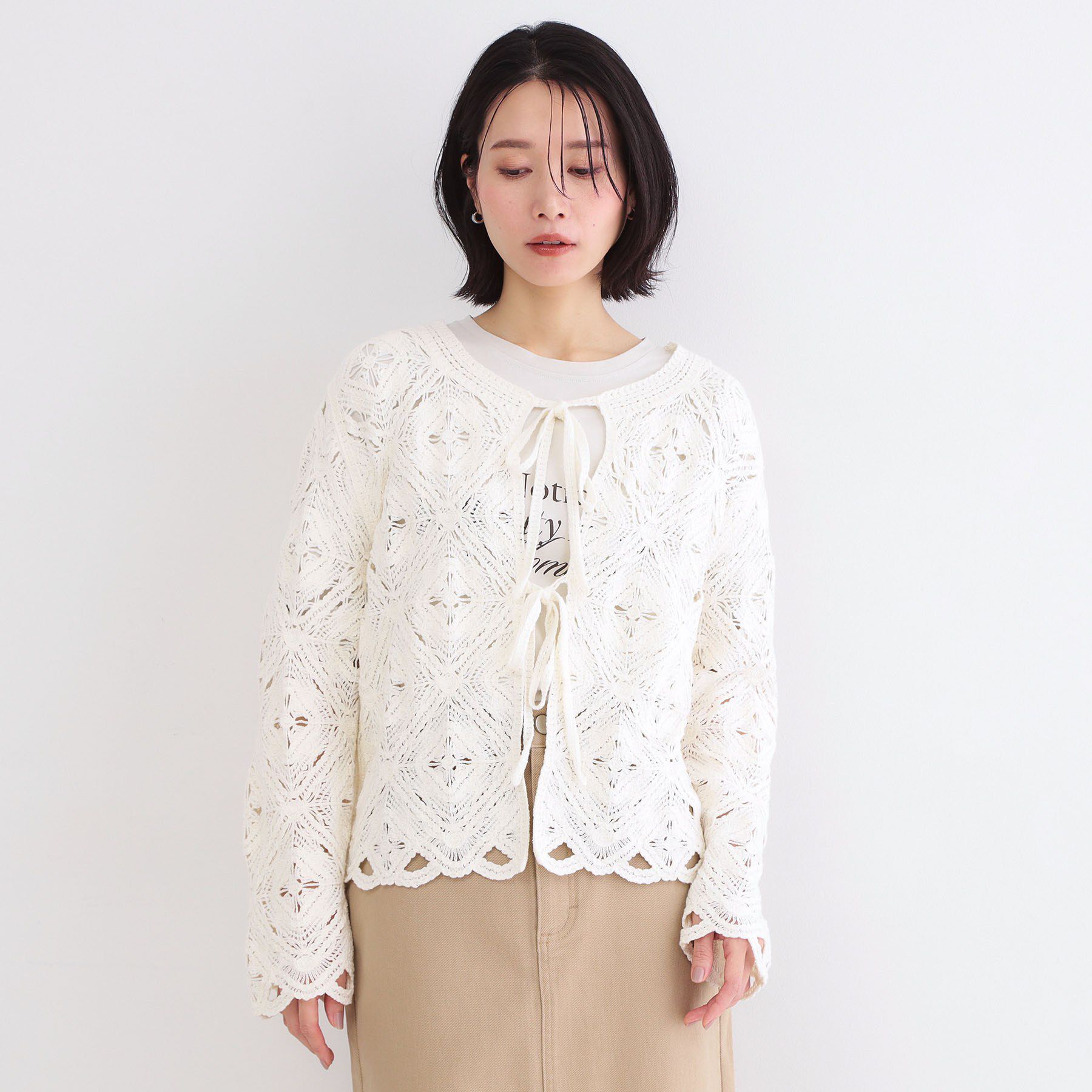 OPAQUE.CLIP「かぎ針風ニットカーディガン【洗濯機OK】」|カーディガン|