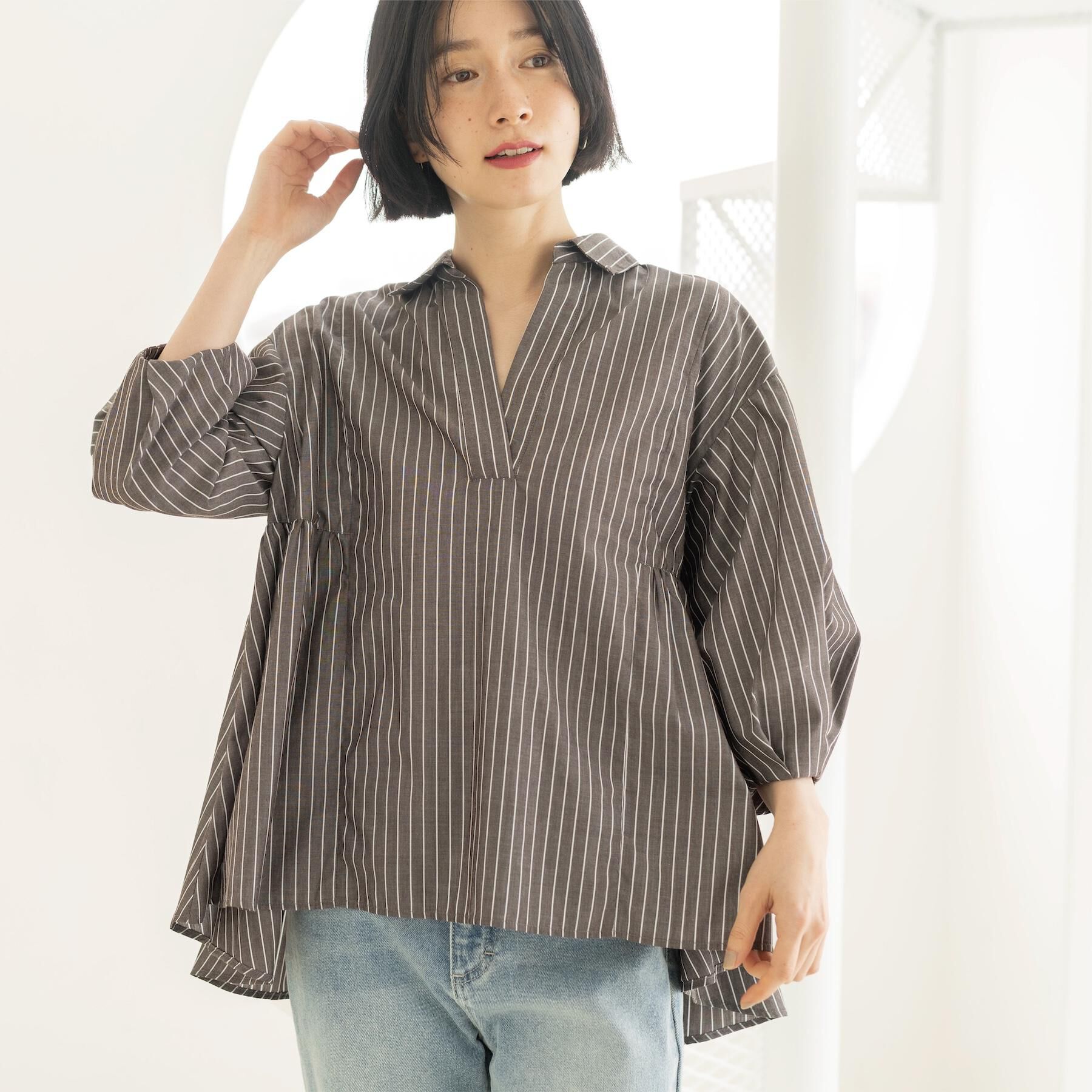 OPAQUE.CLIP「スキッパーペプラムブラウス【洗濯機OK】」|シャツ・ブラウス|