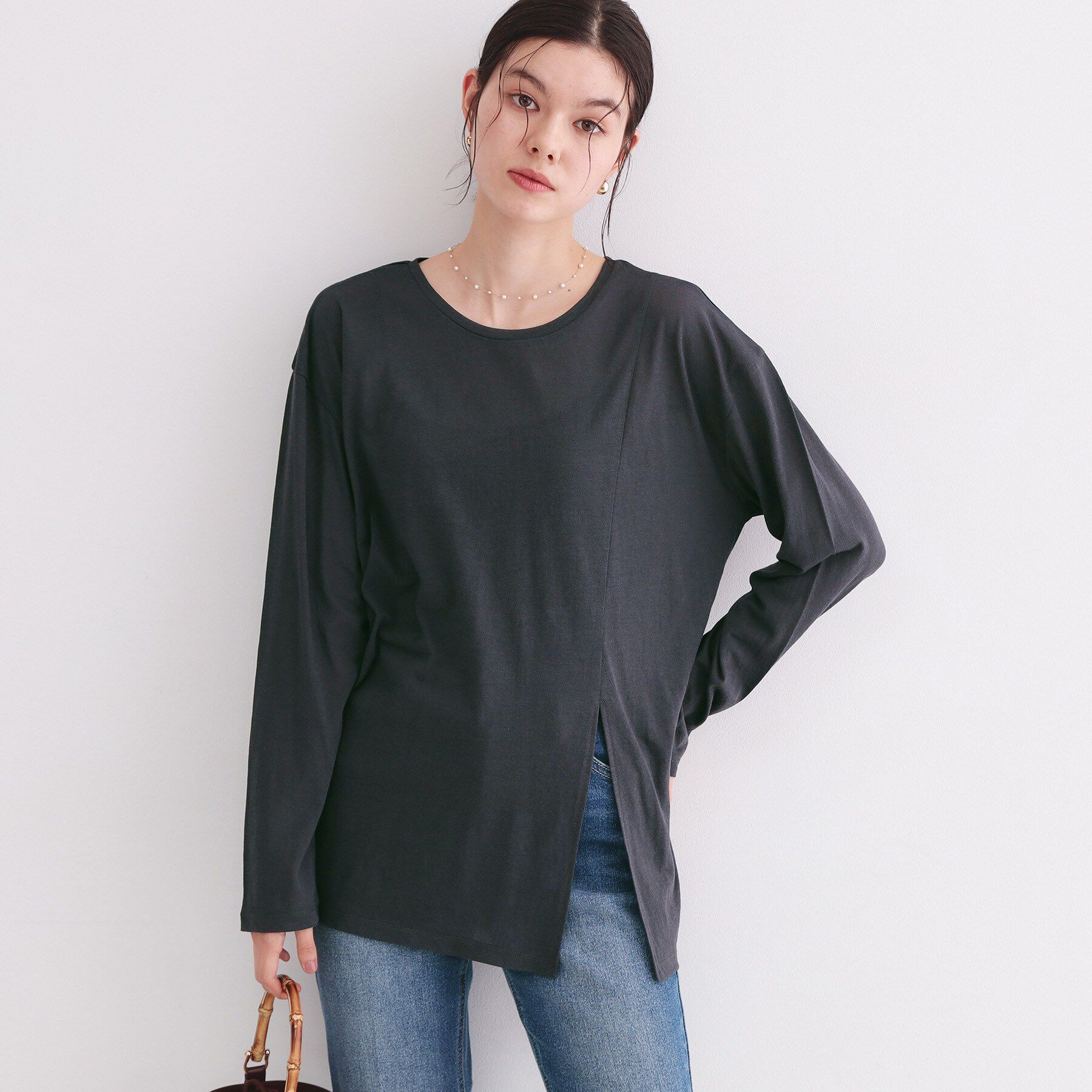 OPAQUE.CLIP「シアースリットカットソー【洗濯機OK】」|Tシャツ・カットソー|チャコールグレー(0