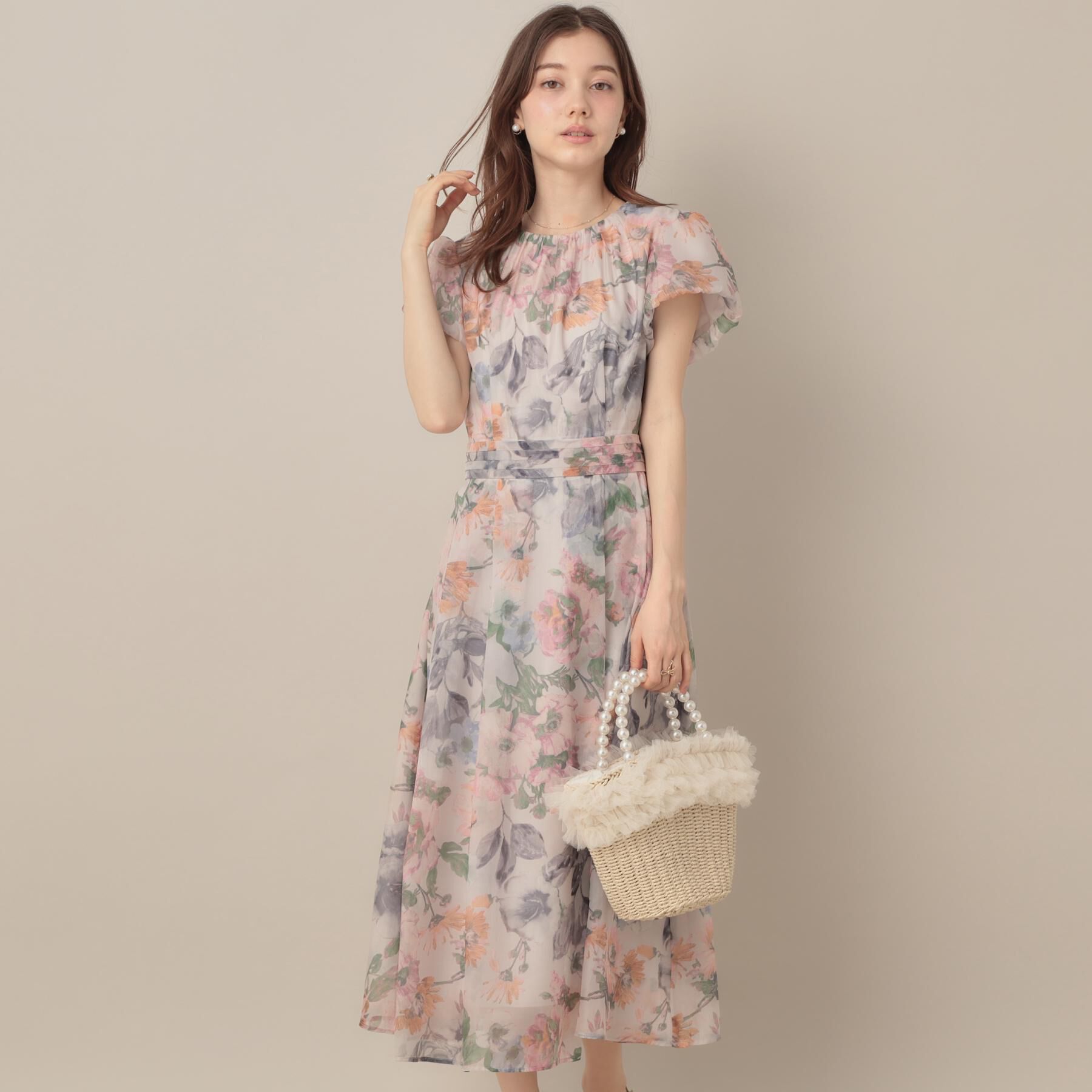 Couture broach「【花柄・一枚で着映える・細見え】Summerオーガンフルールワンピース」|ワンピース|