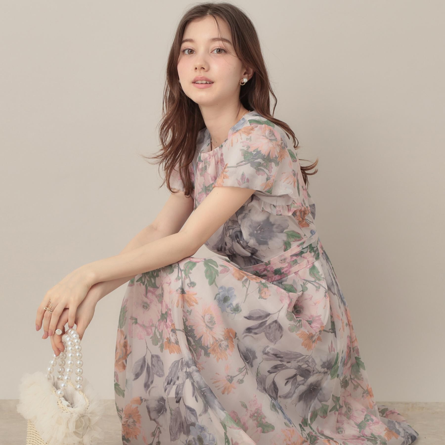 Couture broach「【花柄・一枚で着映える・細見え】Summerオーガンフルールワンピース」|ワンピース|
