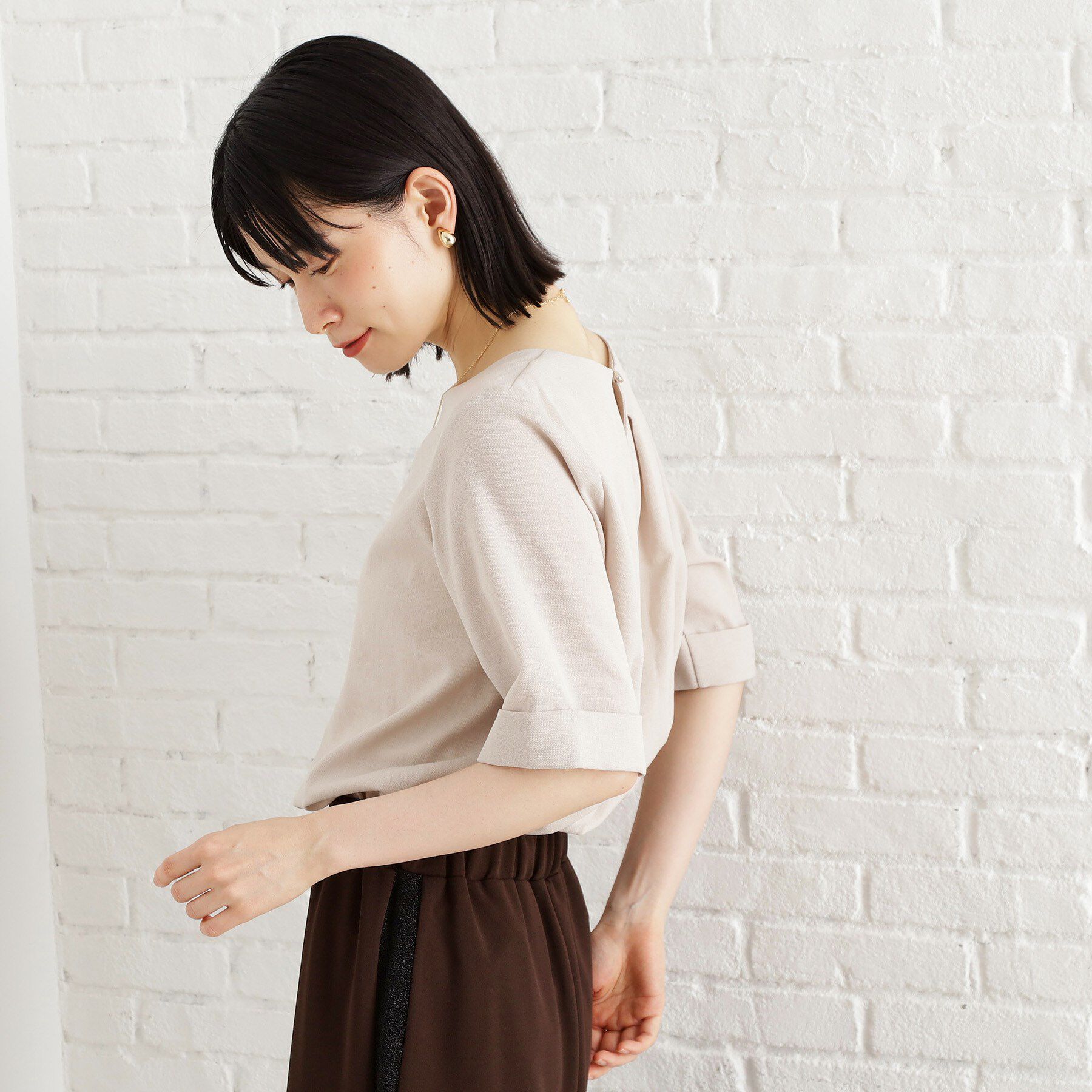 THE SHOP TK「麻調メッシュブラウス【二の腕カバー/洗える】」|シャツ・ブラウス|