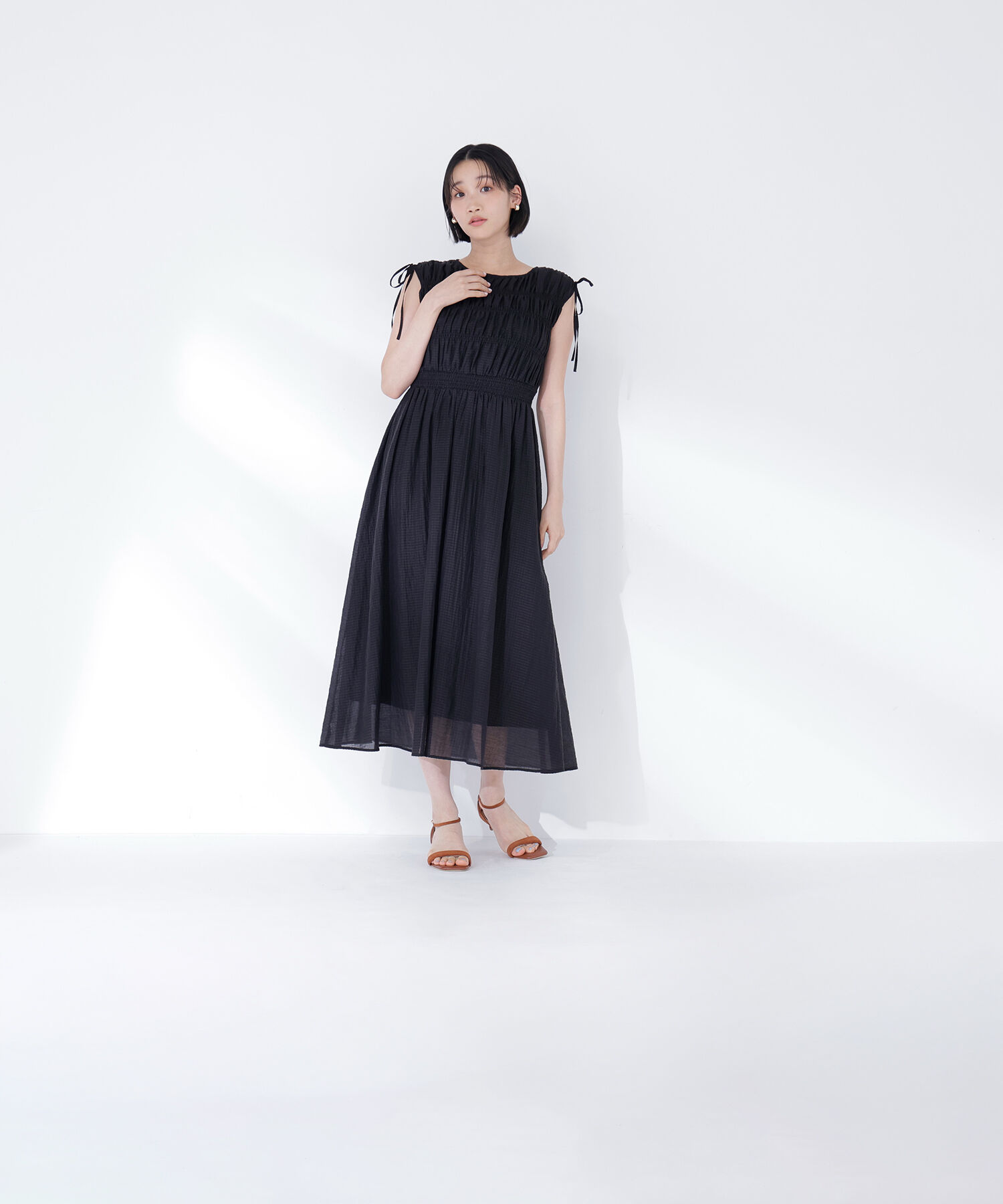  「シアーチェックギャザーワンピース」|ワンピース|