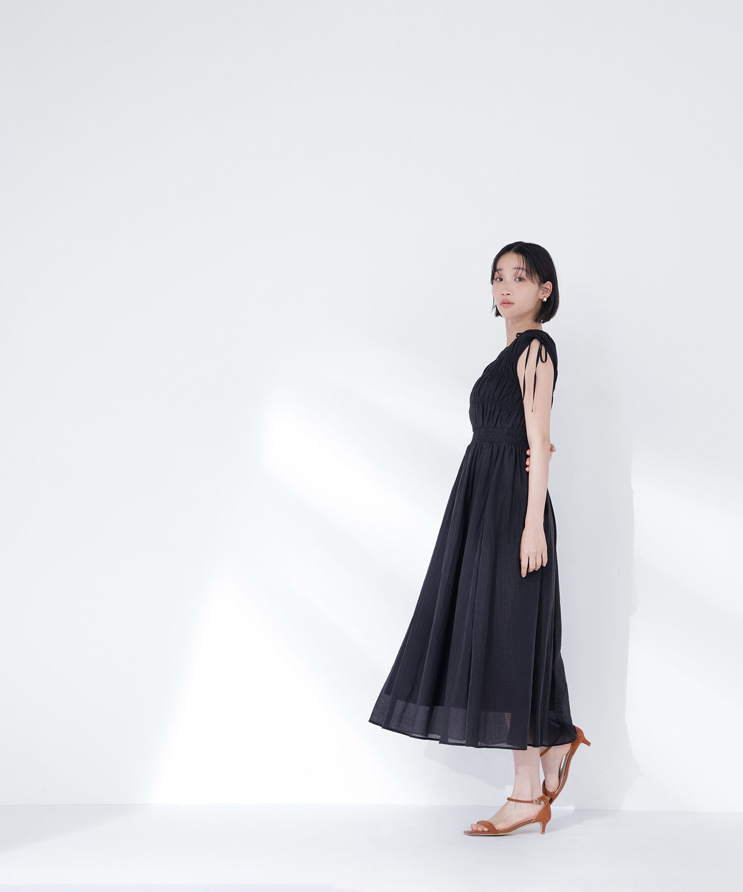  「シアーチェックギャザーワンピース」|ワンピース|