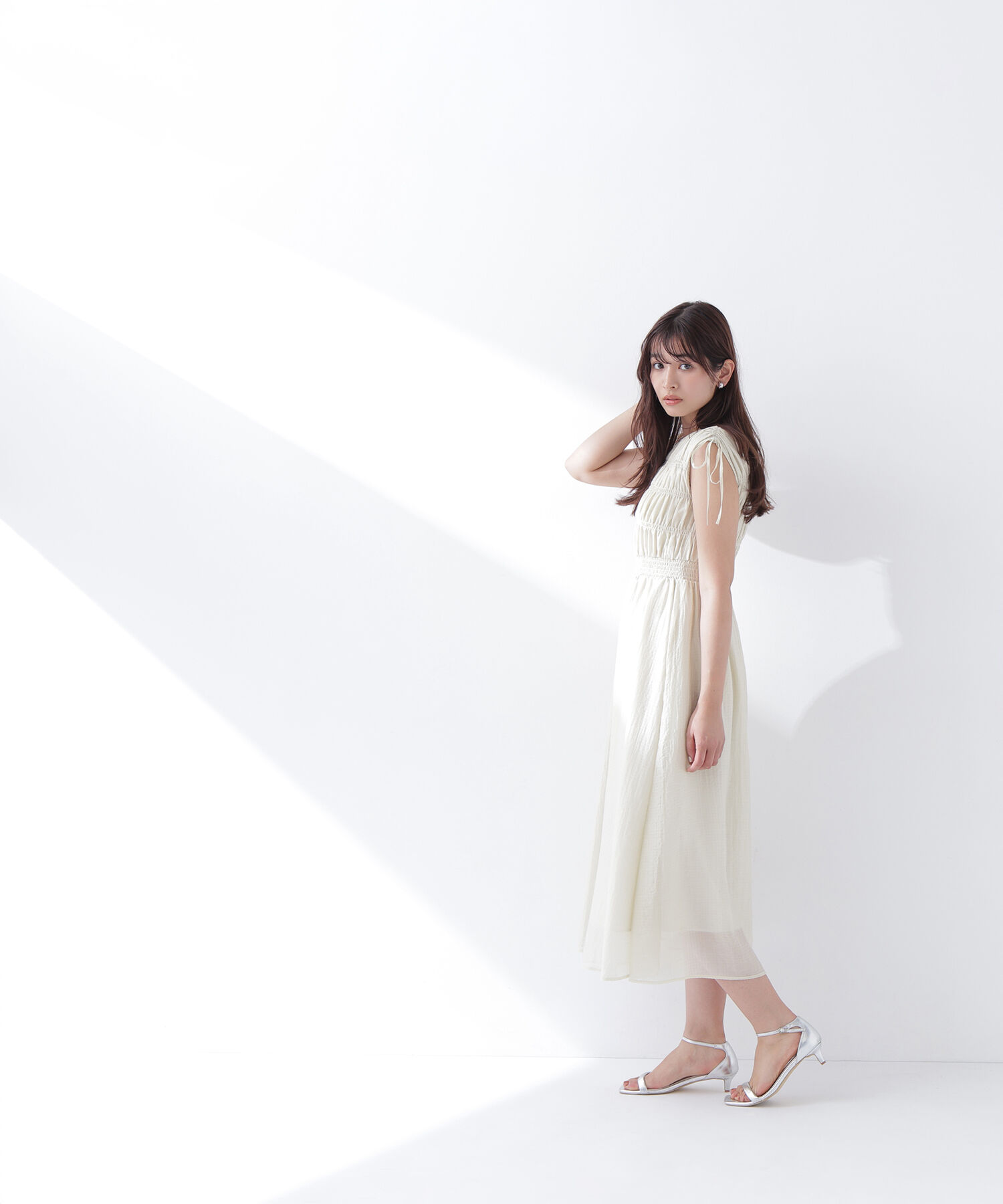  「シアーチェックギャザーワンピース」|ワンピース|