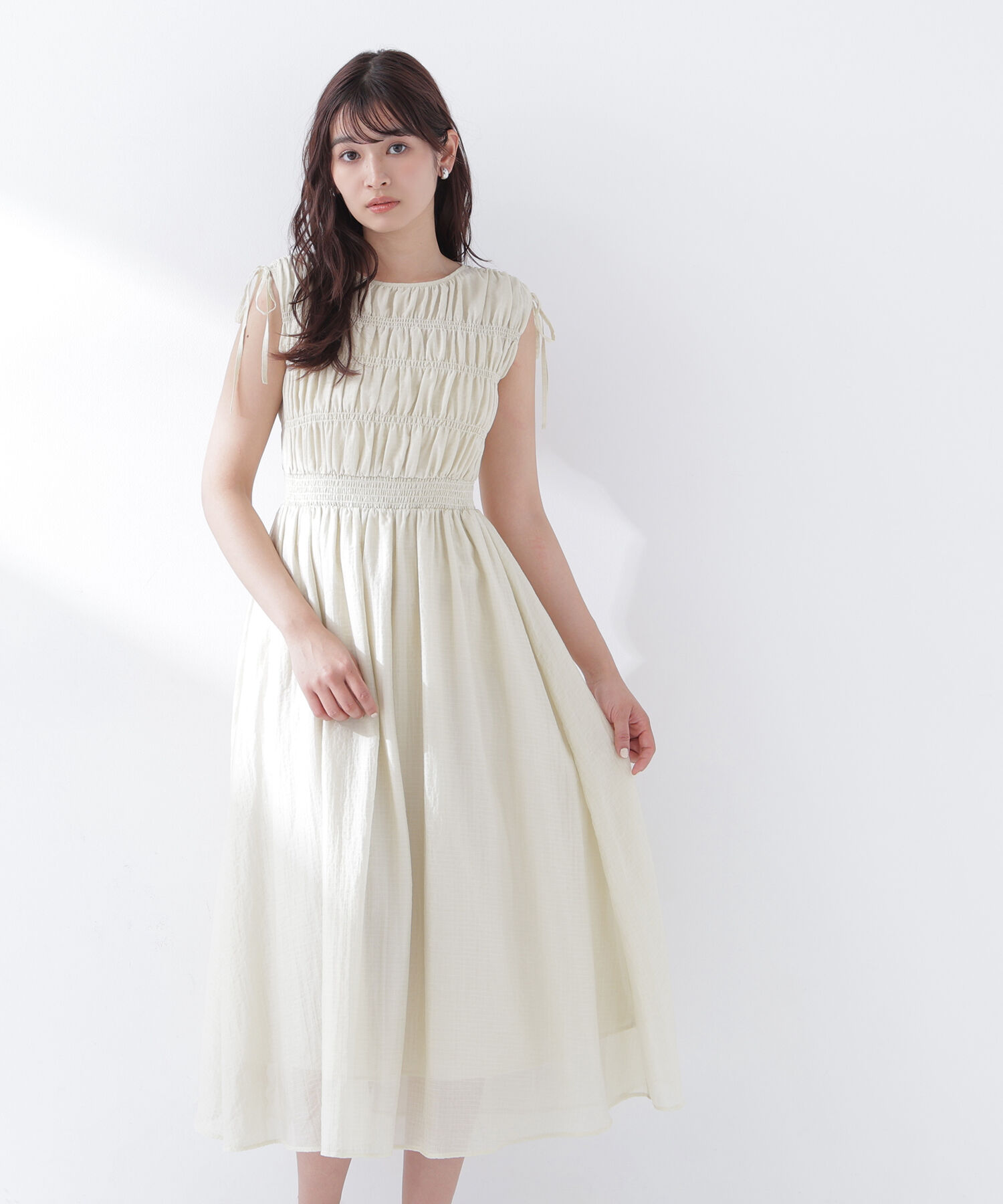  「シアーチェックギャザーワンピース」|ワンピース|